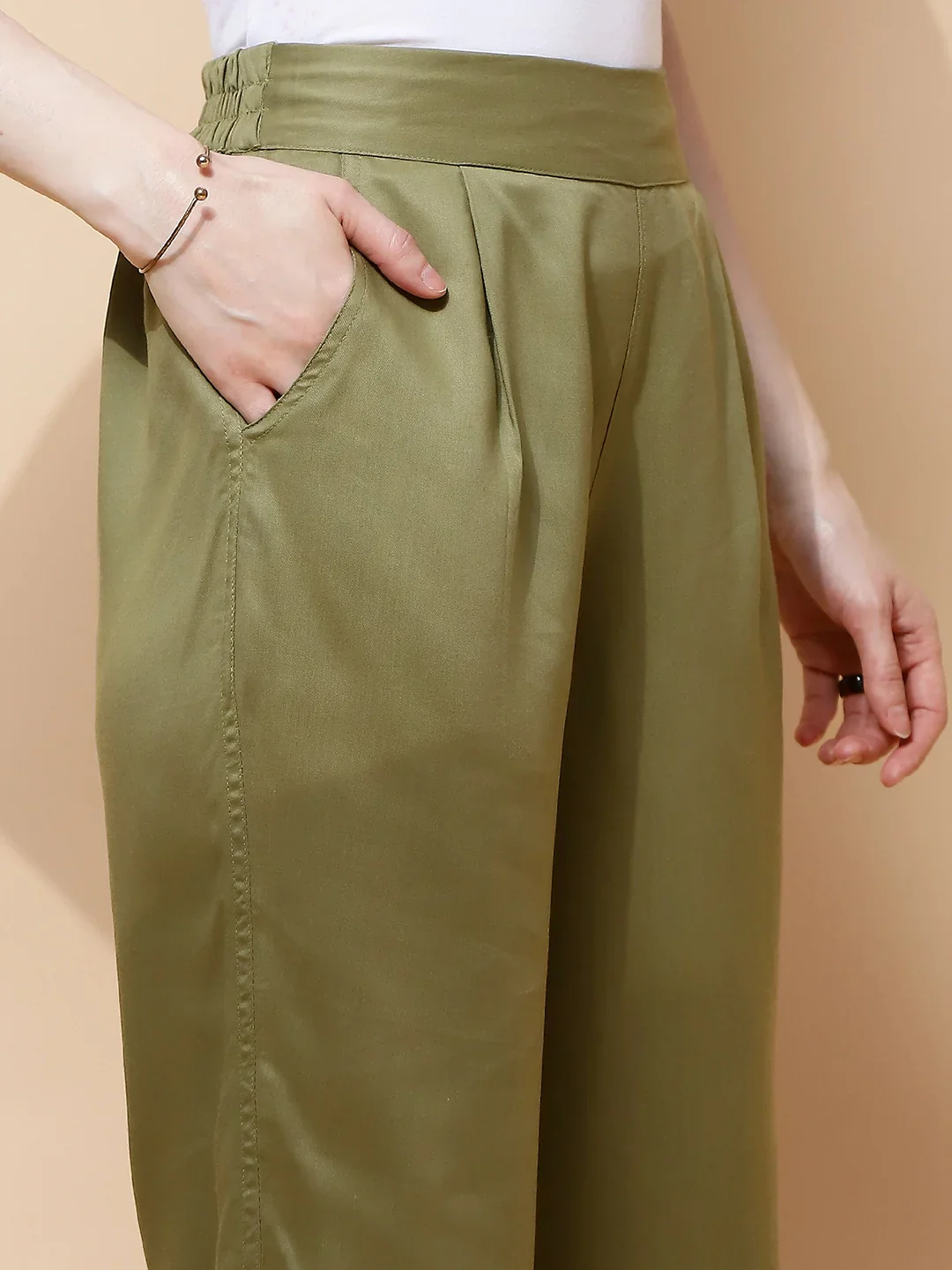 Olive Cotton Viscose Straight Fit Lower - Image 12