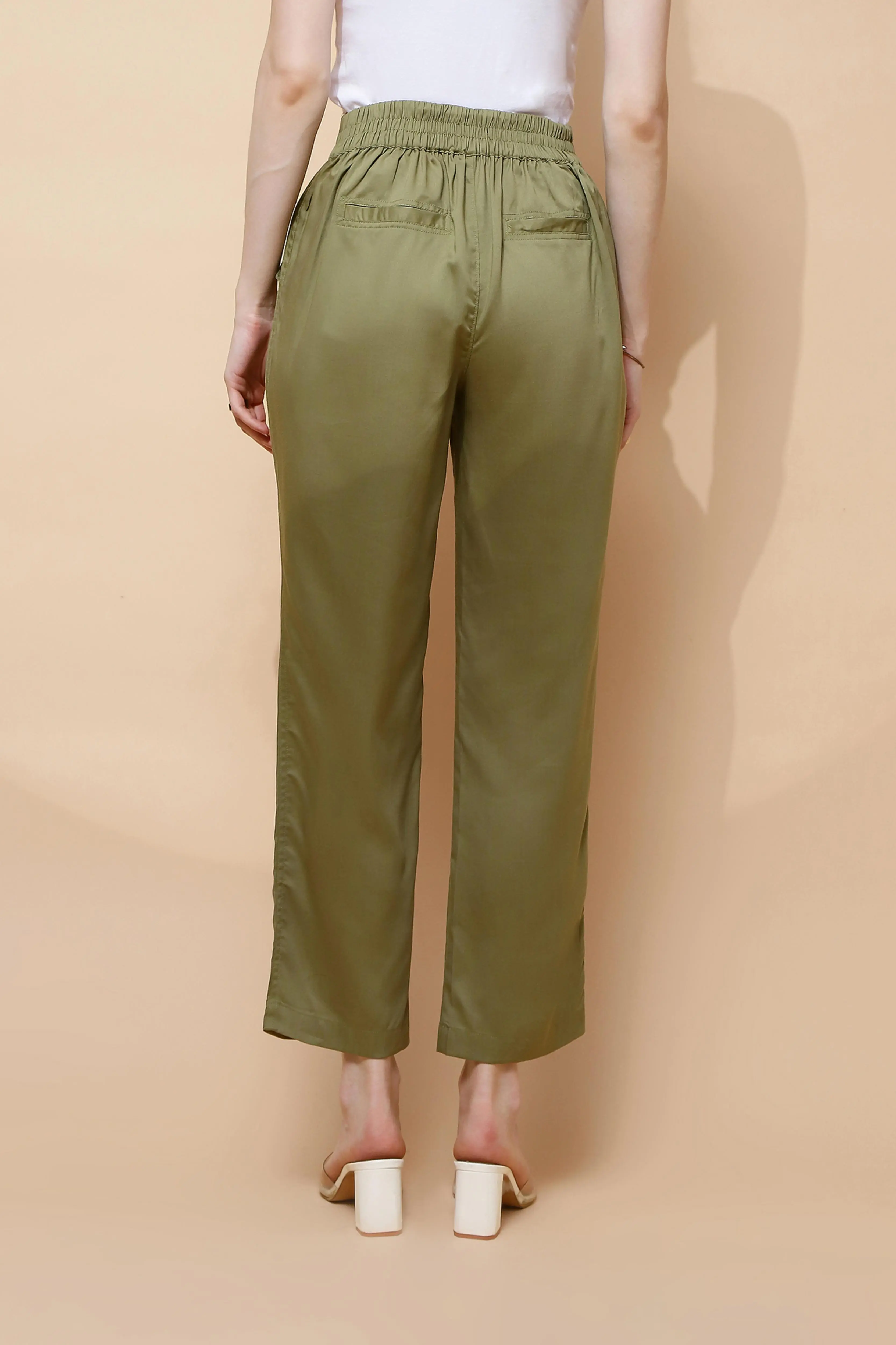 Olive Cotton Viscose Straight Fit Lower - Image 4