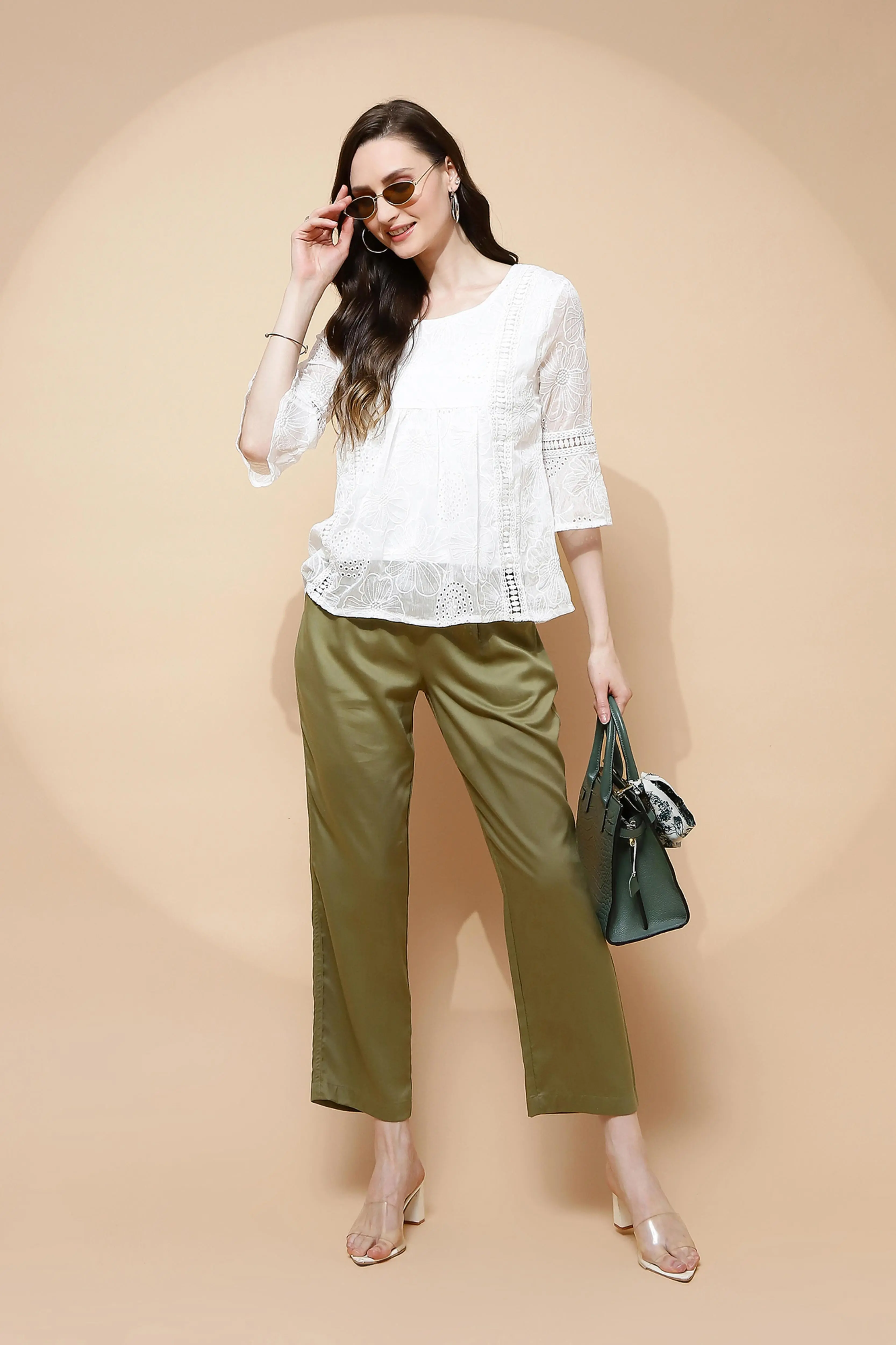 Olive Cotton Viscose Straight Fit Lower - Image 7