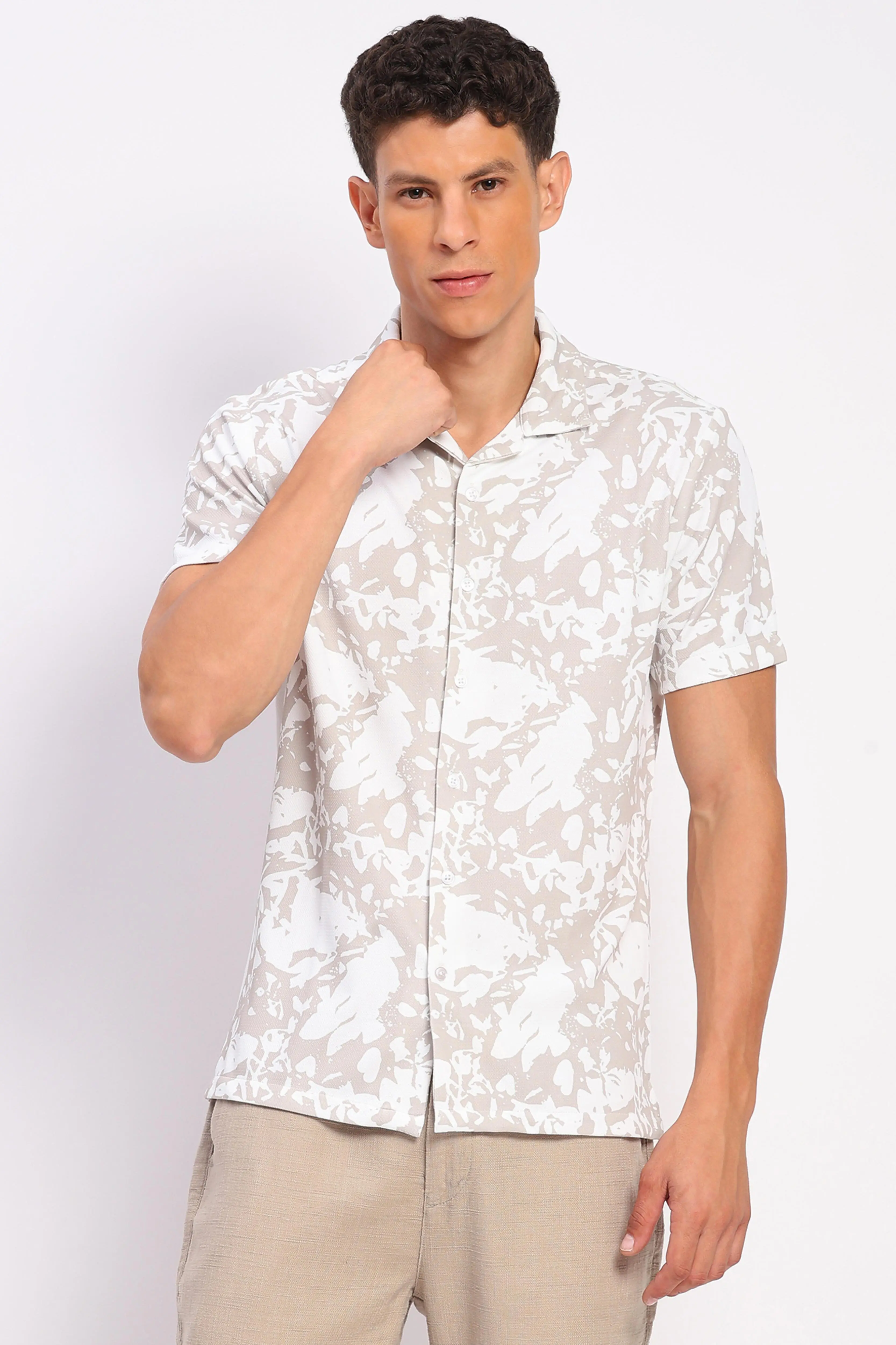 Beige Abstract Print Shirt