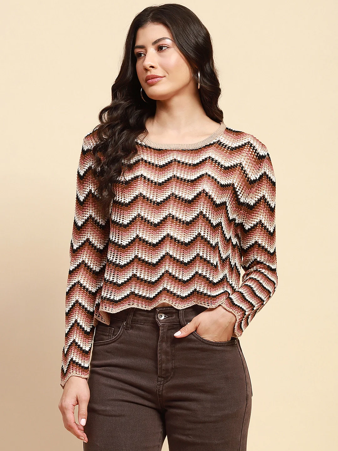 Beige Acrylic Loose Fit Top - Image 7