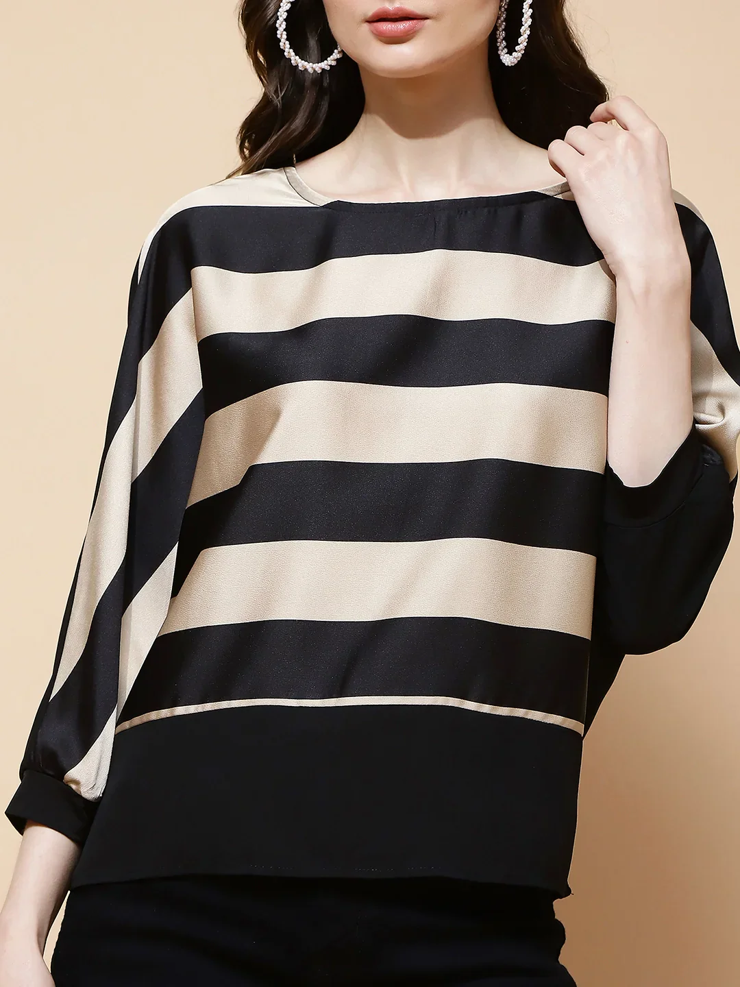 Beige and Black Regular Fit Blouse For - Image 12