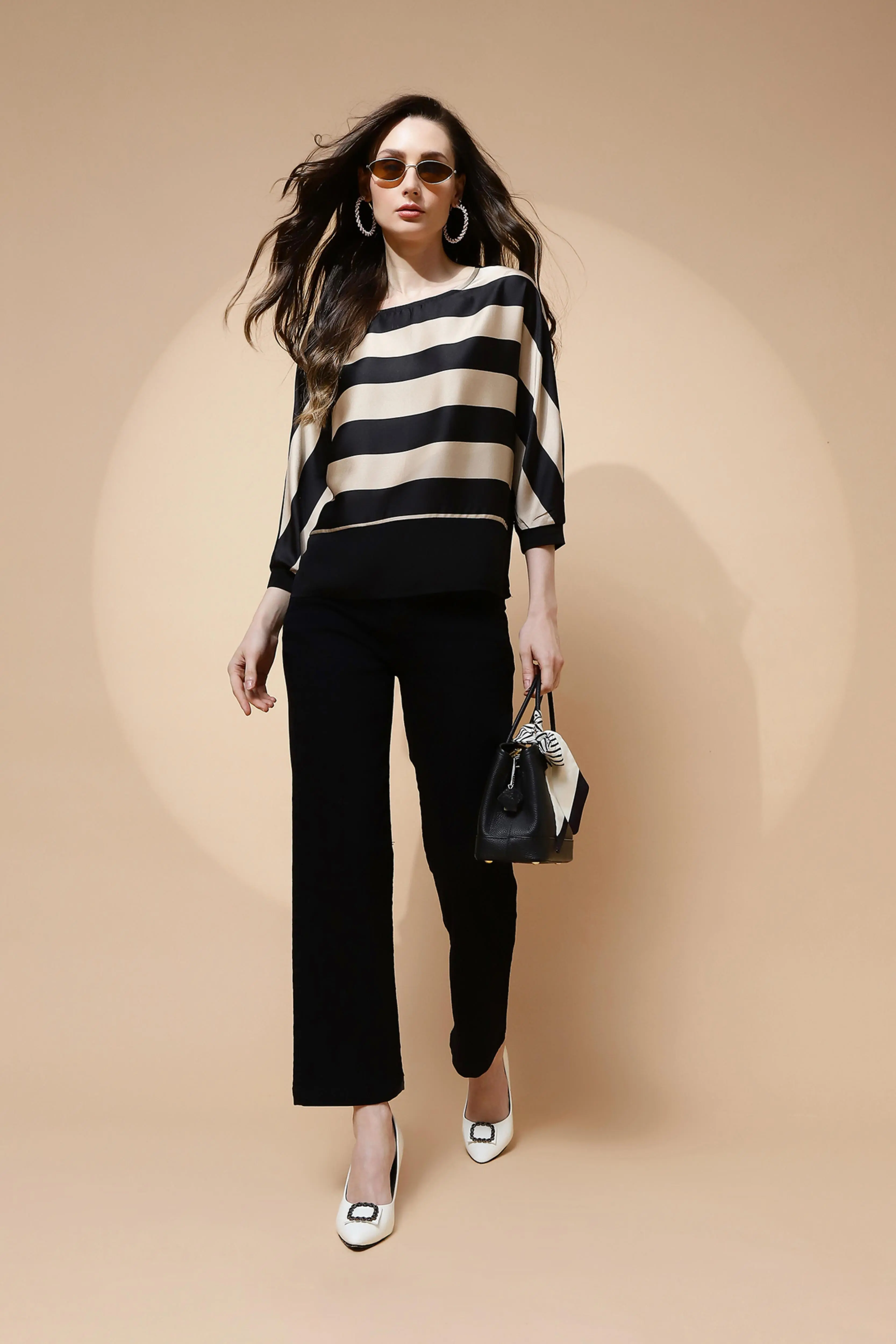 Beige and Black Regular Fit Blouse For - Image 7