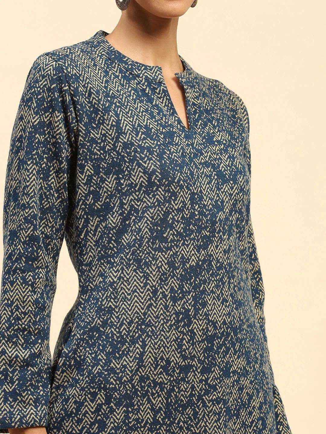 Blue & Beige Woolen Winter Suit Set - Image 13