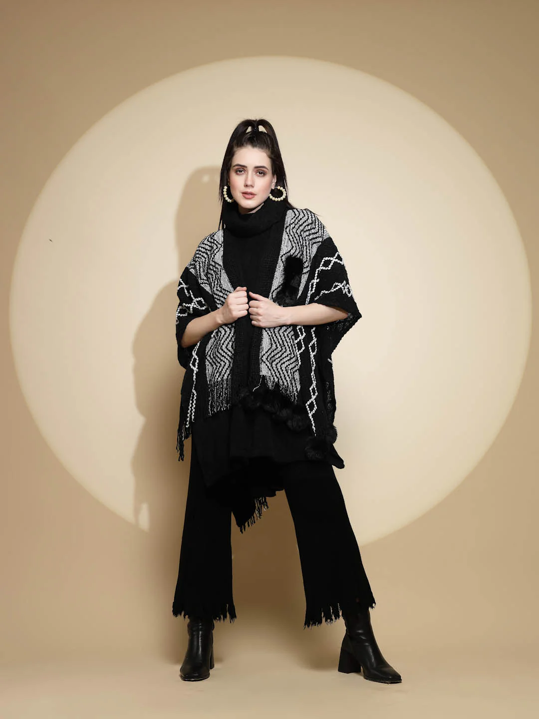 Checkered Acrylic Fur Balls Cape - Image 17
