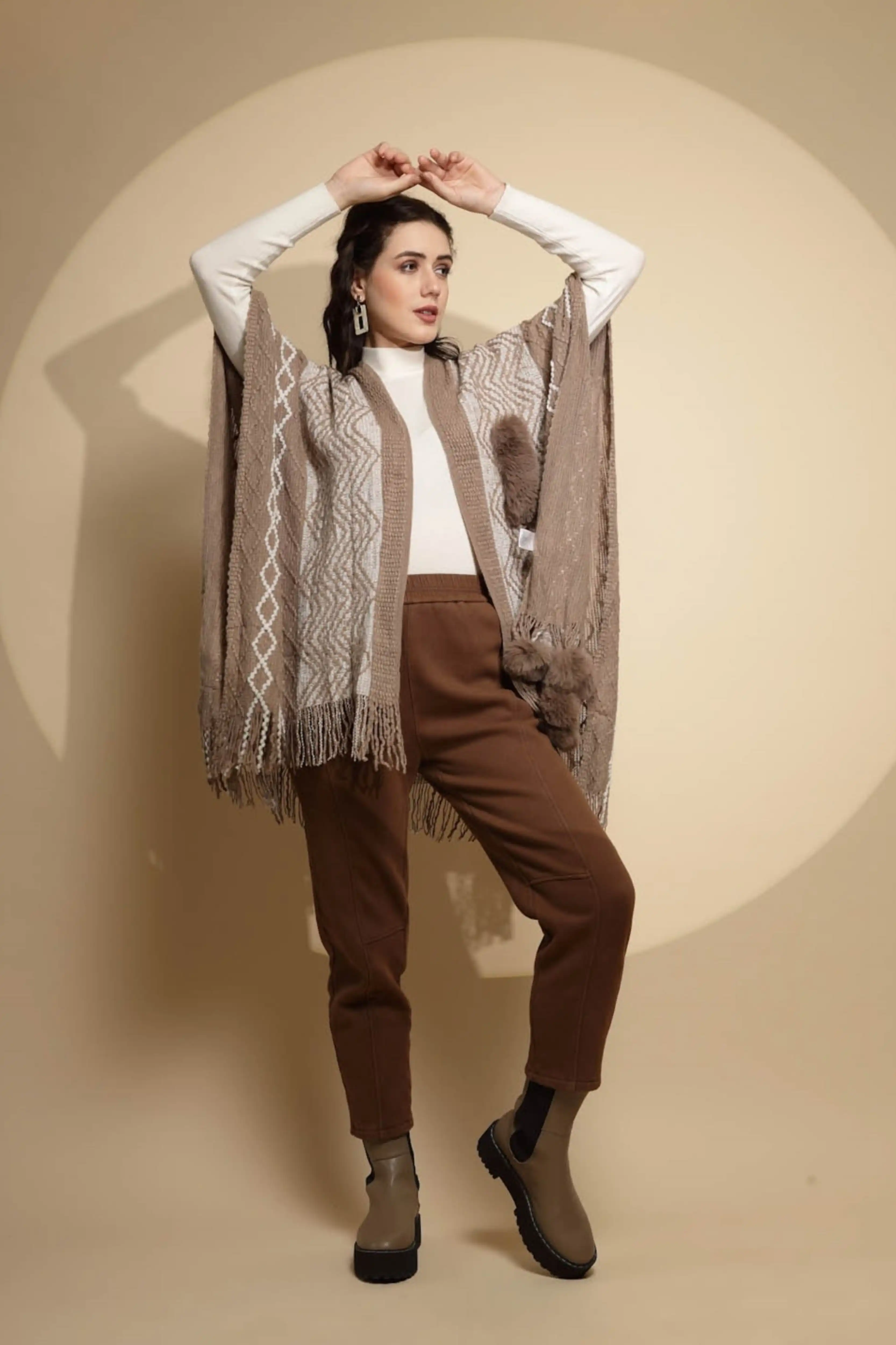 Checkered Acrylic Fur Balls Cape - Image 8