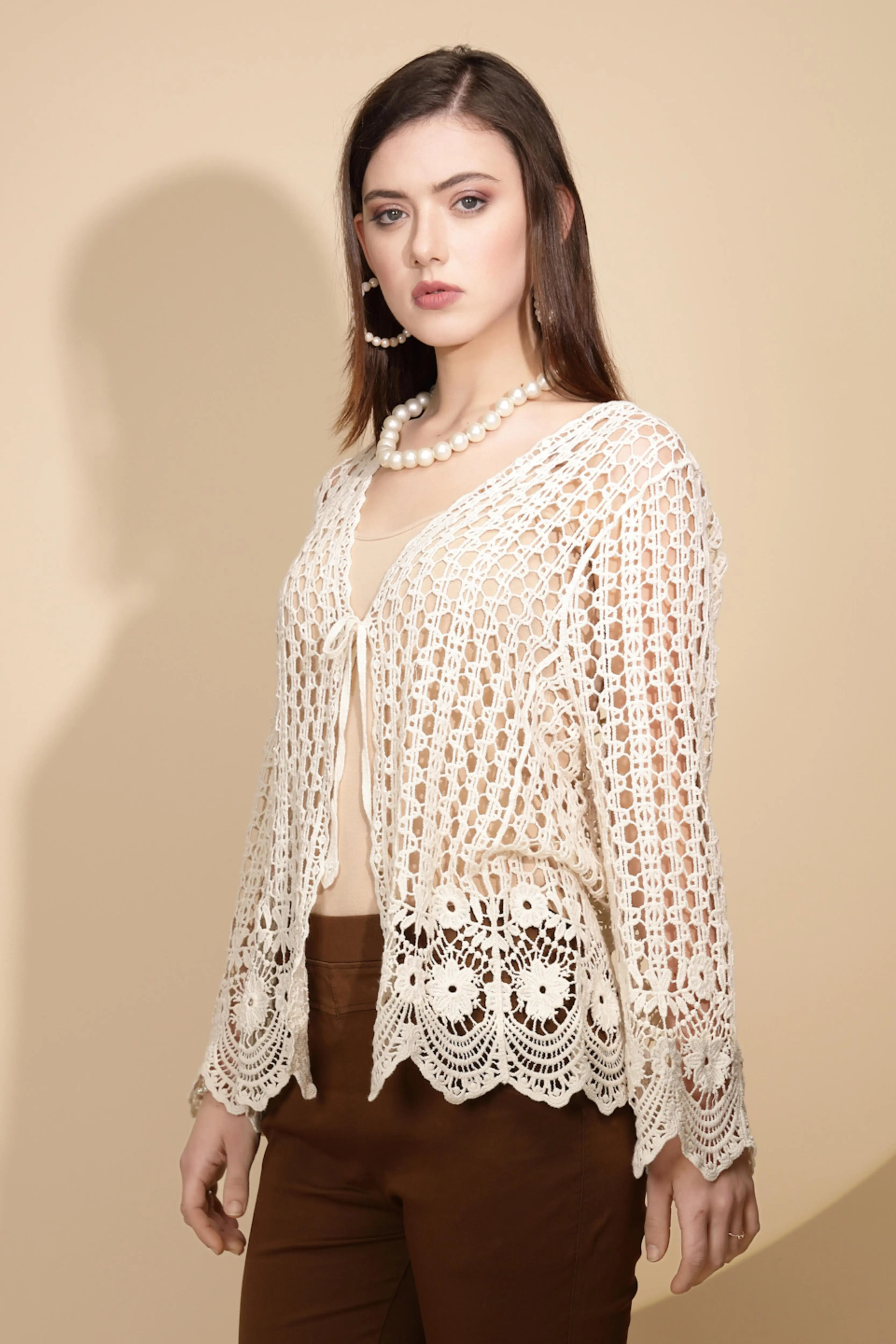 Beige Cotton Blend Shrug - Image 3