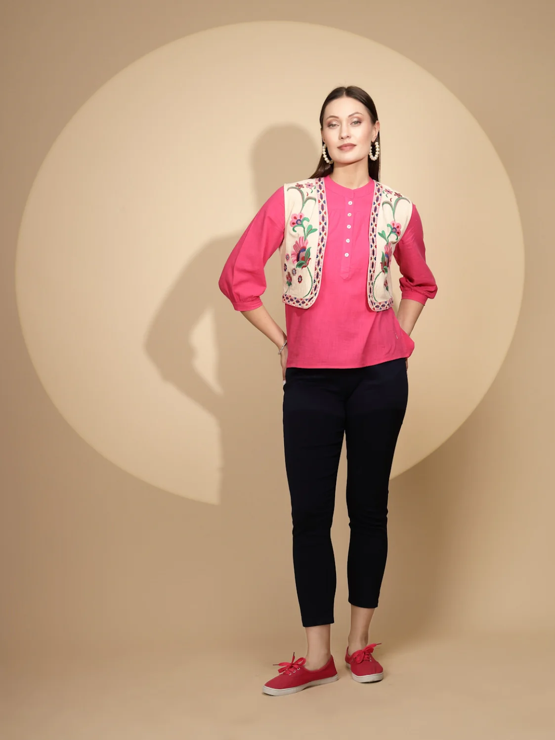 Beige Cotton Tailored Fit Waist Coat - Image 7