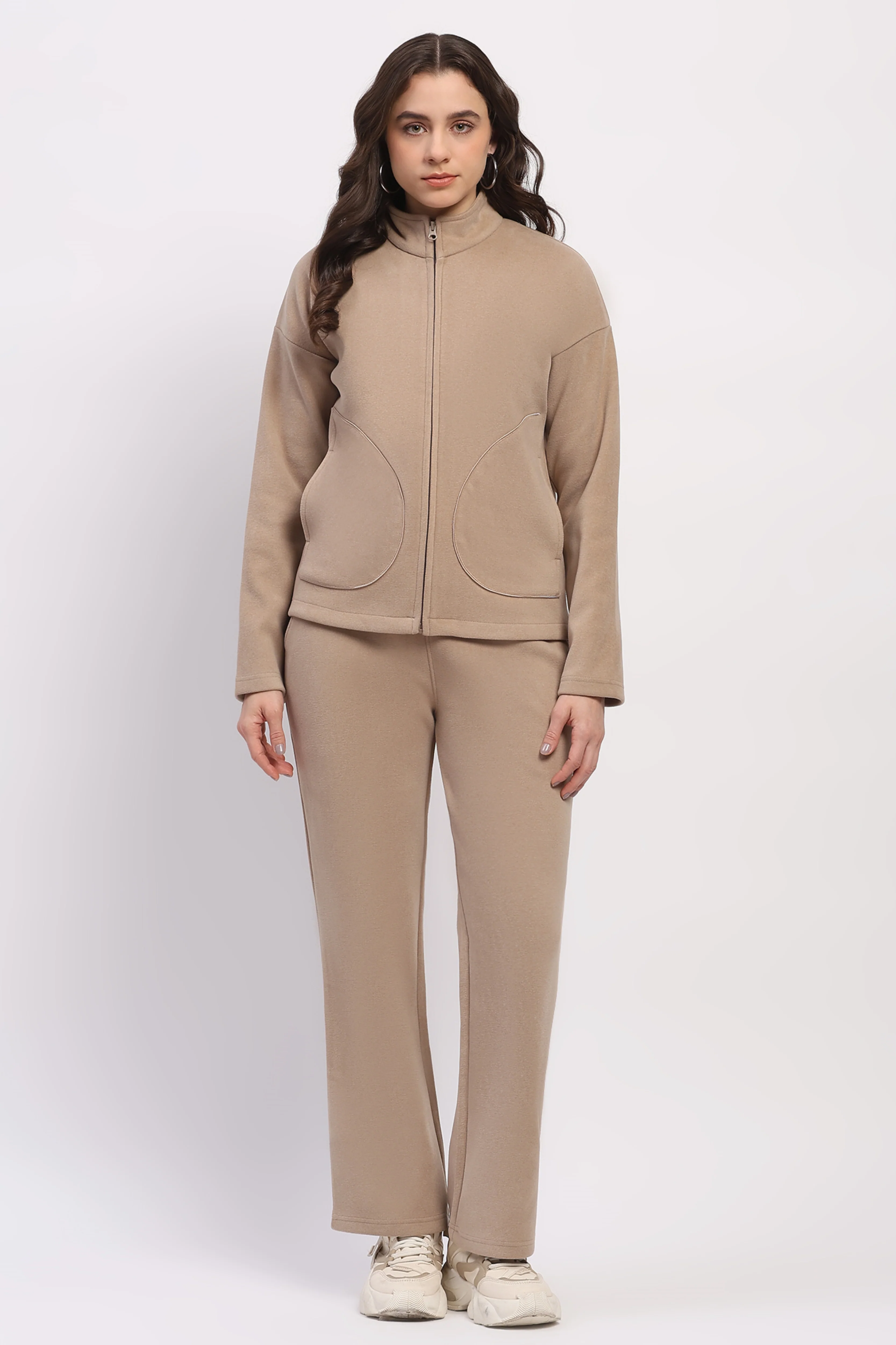 Beige Drop-Shoulder Winter Tracksuit - Image 2