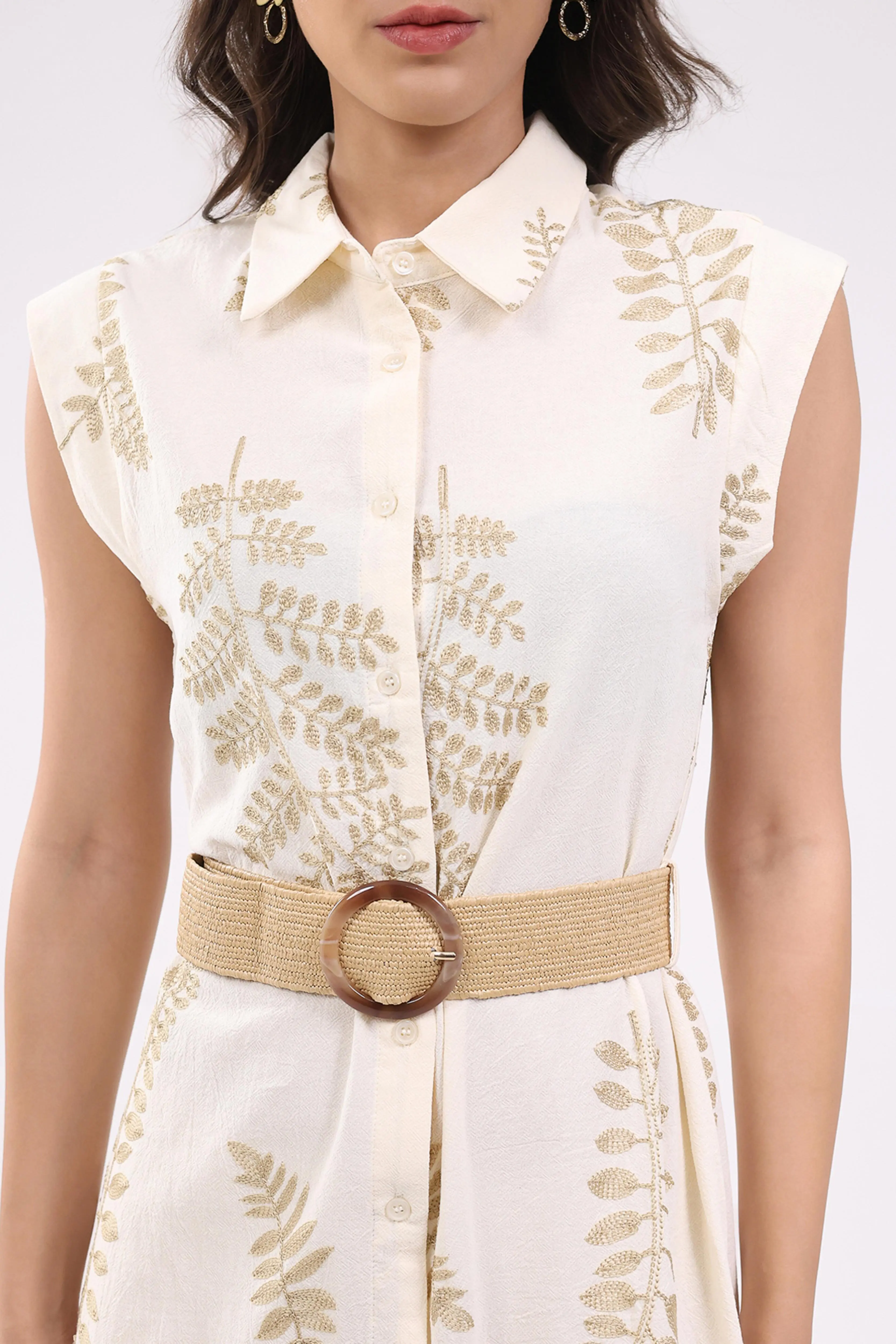 Beige Embroidered Shirt dress - Image 6