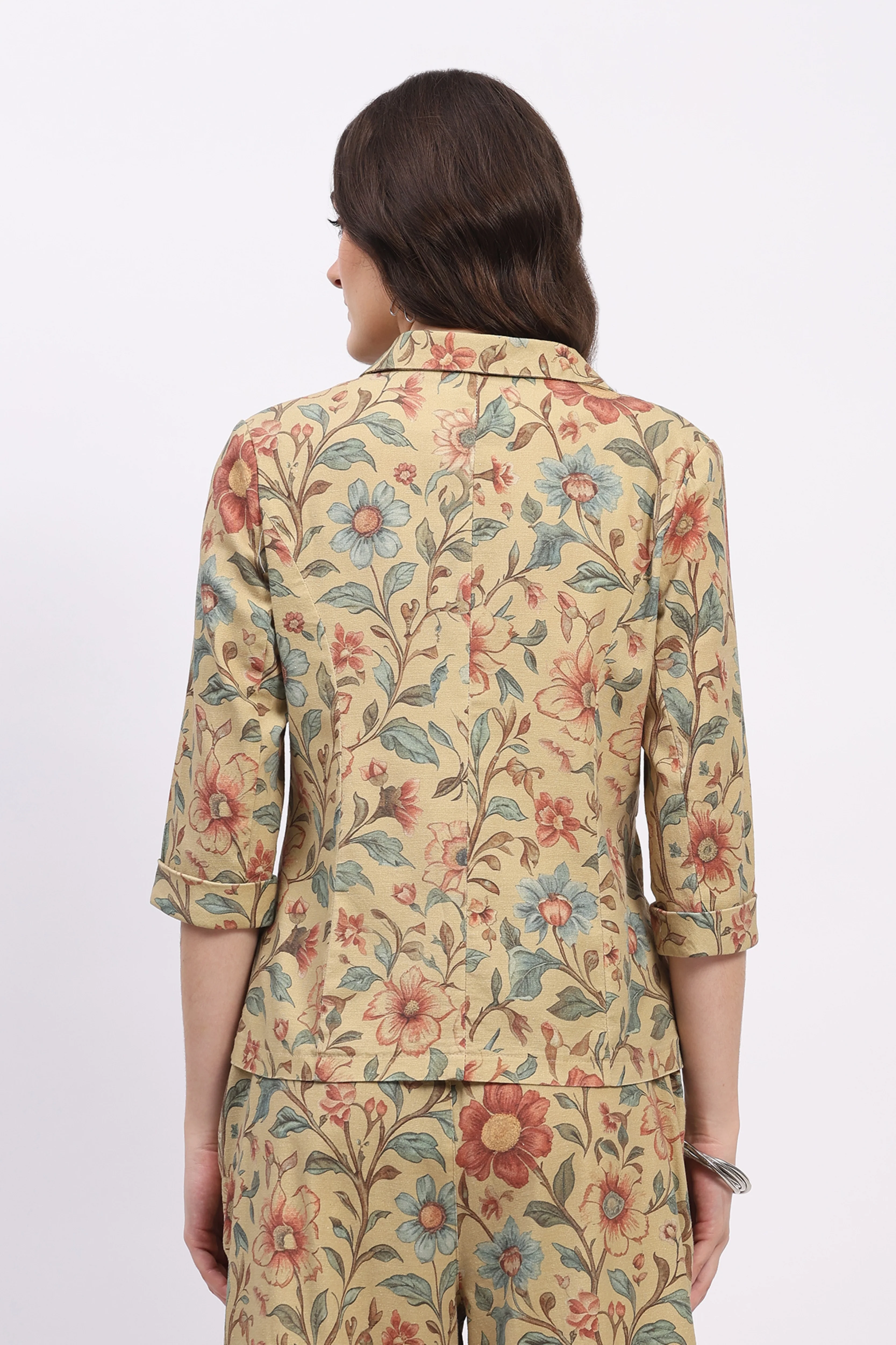 Beige Floral Print Cotton Coat - Image 5