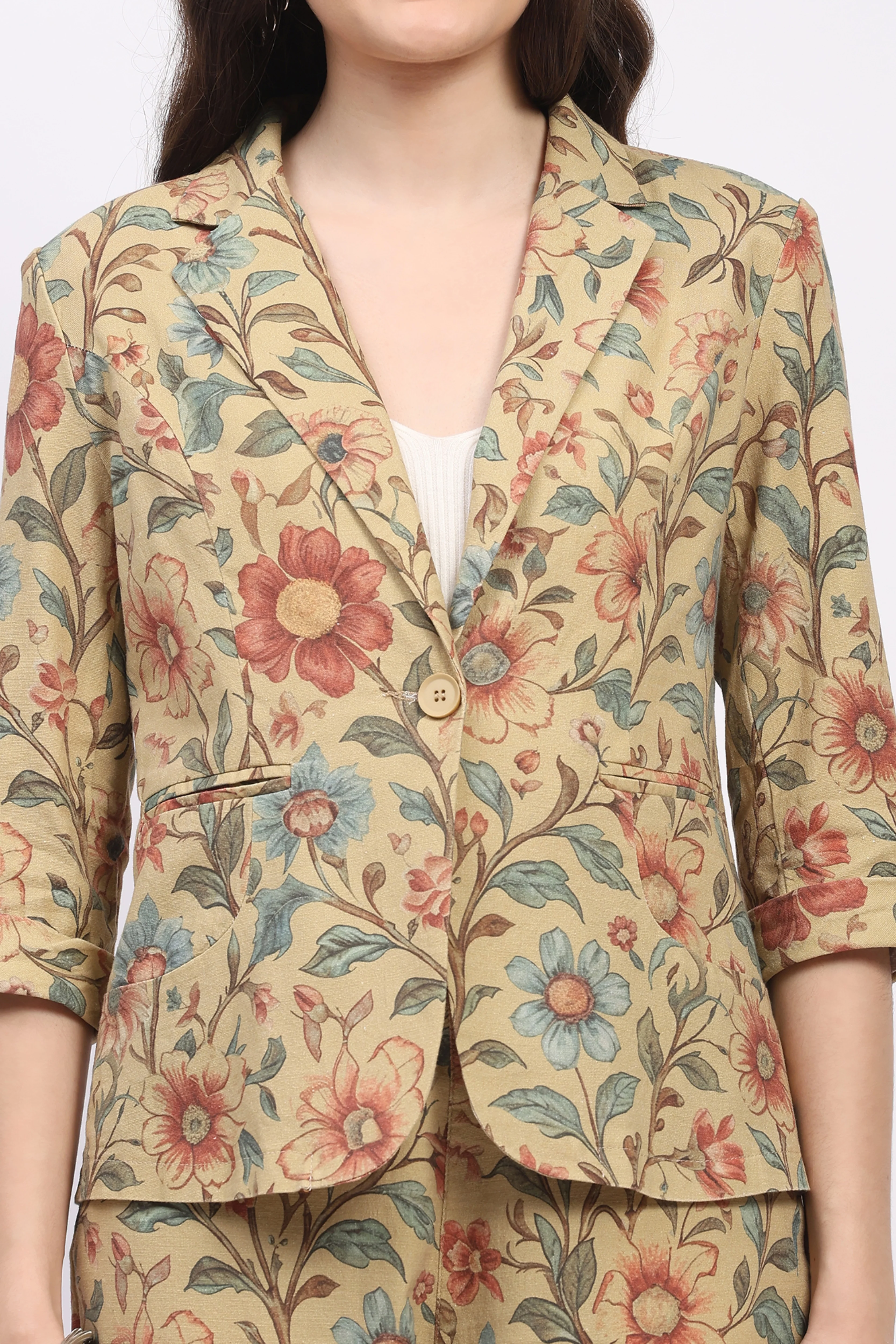 Beige Floral Print Cotton Coat - Image 6