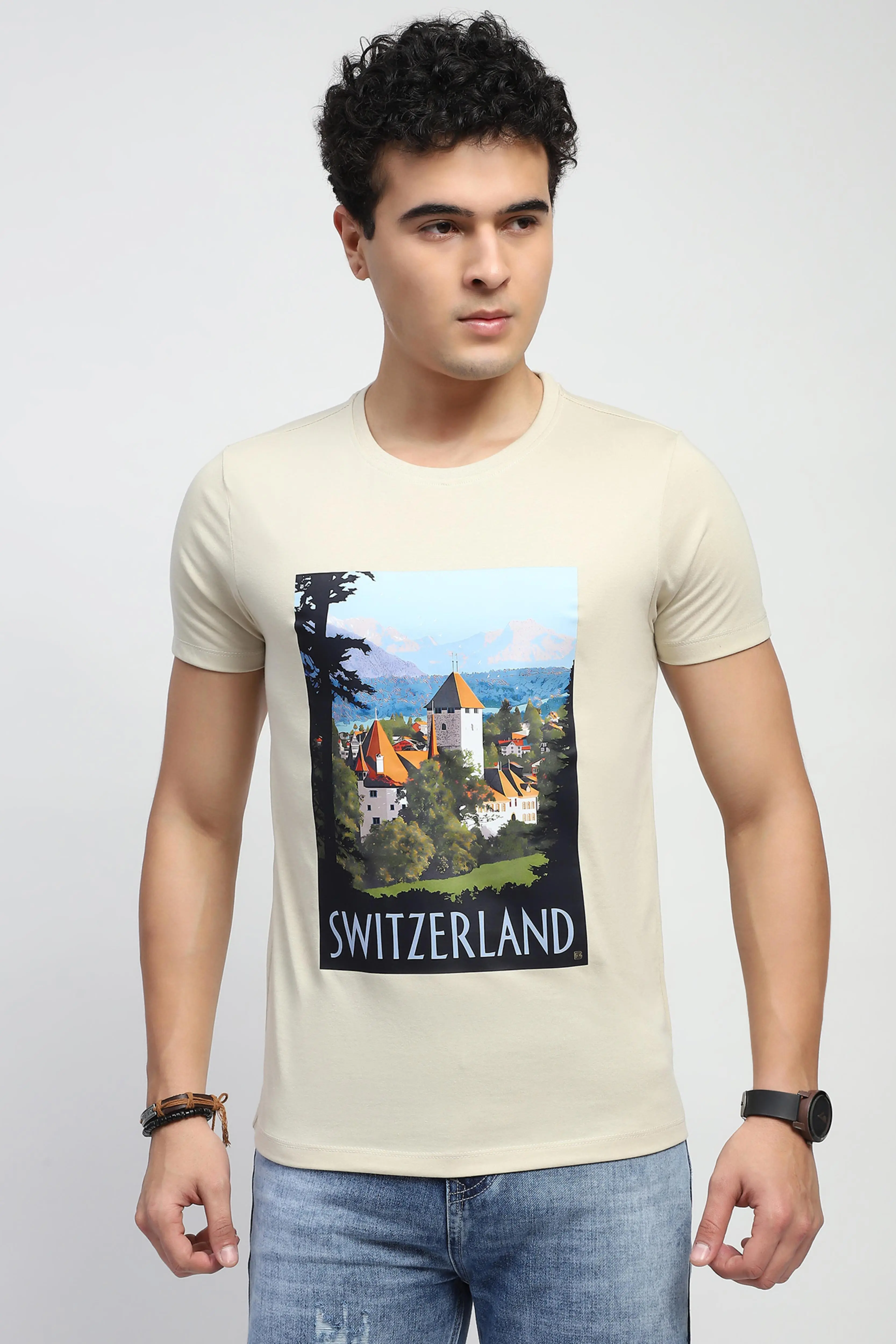 Beige Graphic Cotton T-Shirt