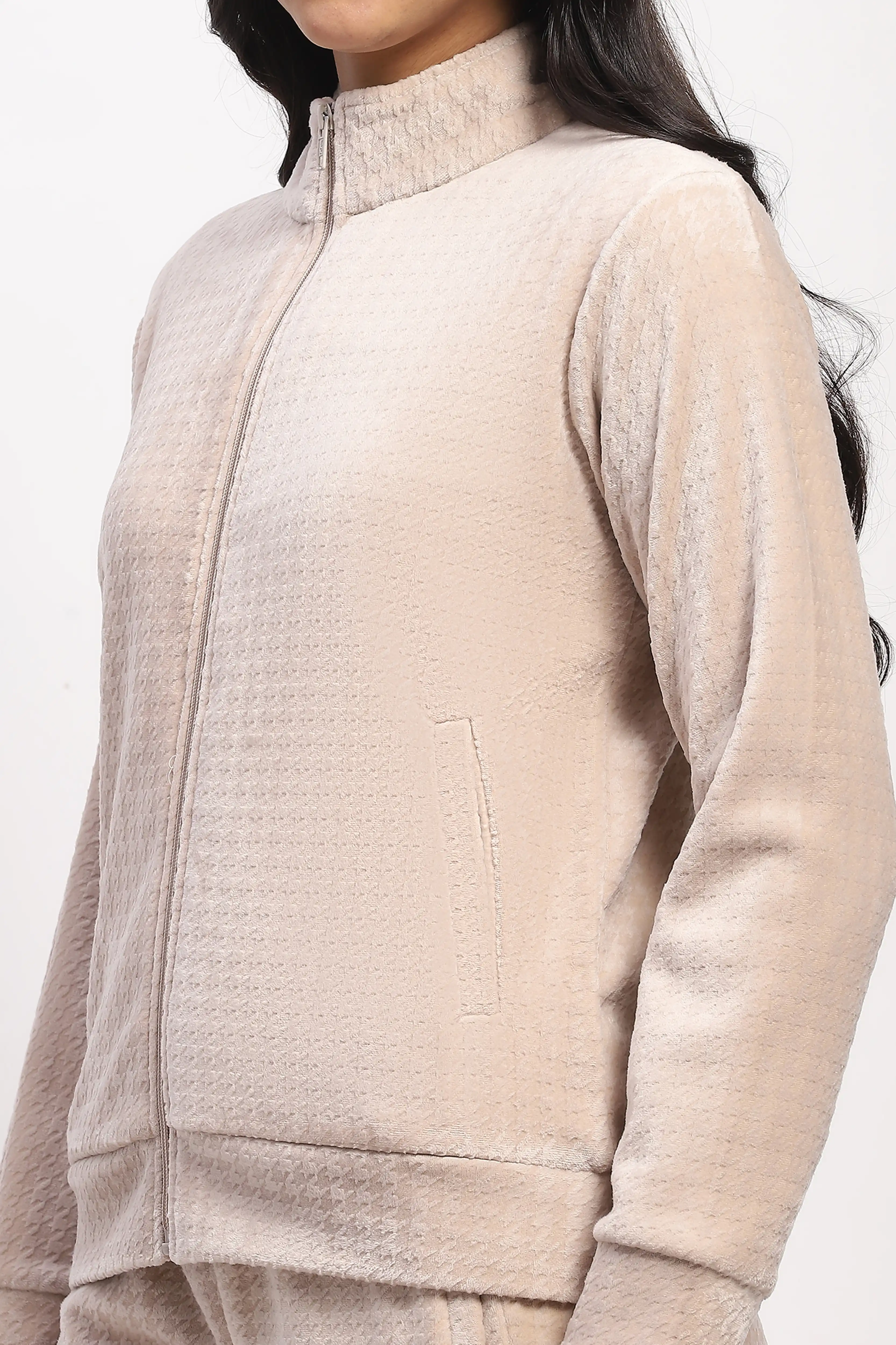 Beige Houndstooth Velvet Co-ord Set - Image 5