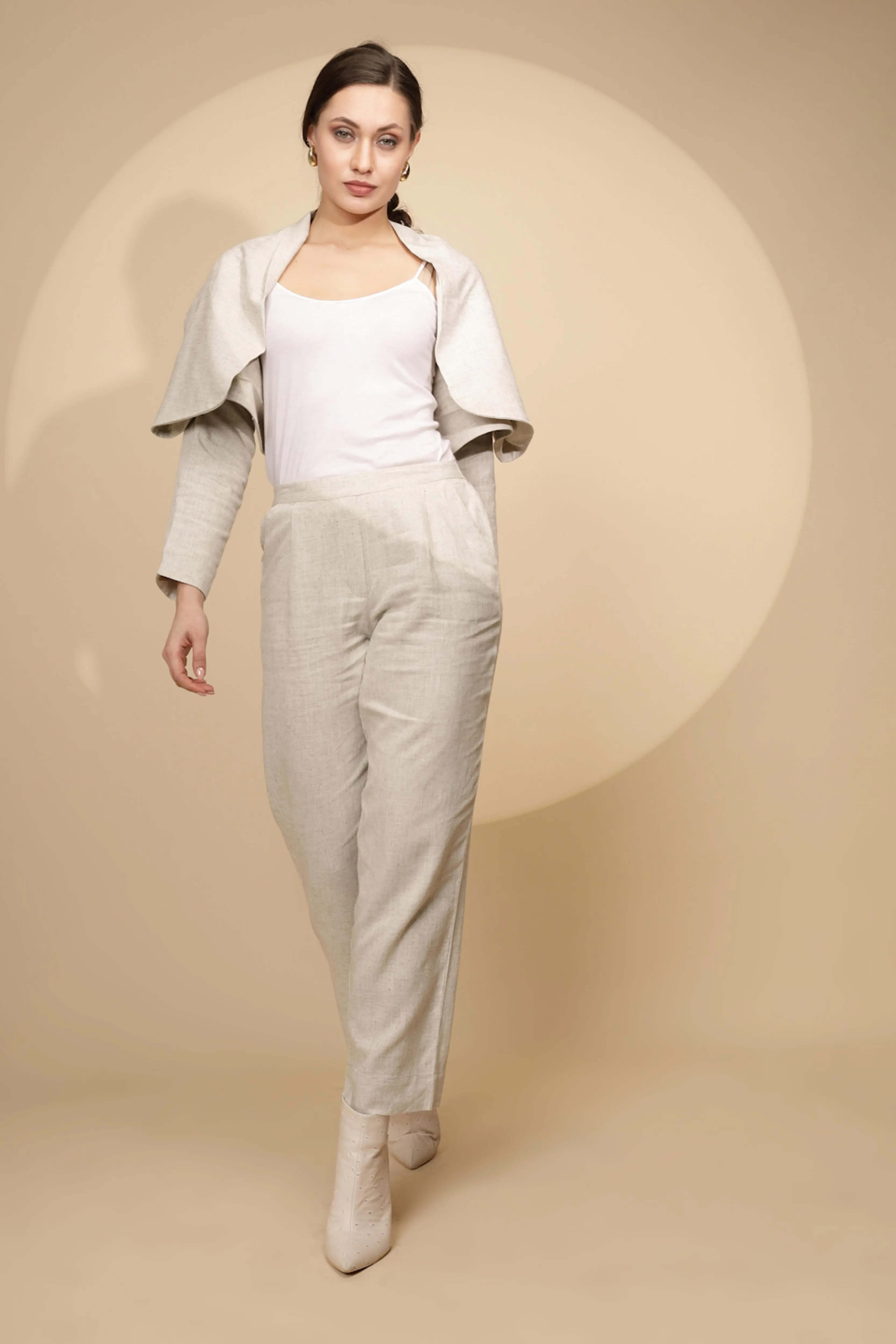 Beige Linen Relaxed Fit Trouser - Image 5