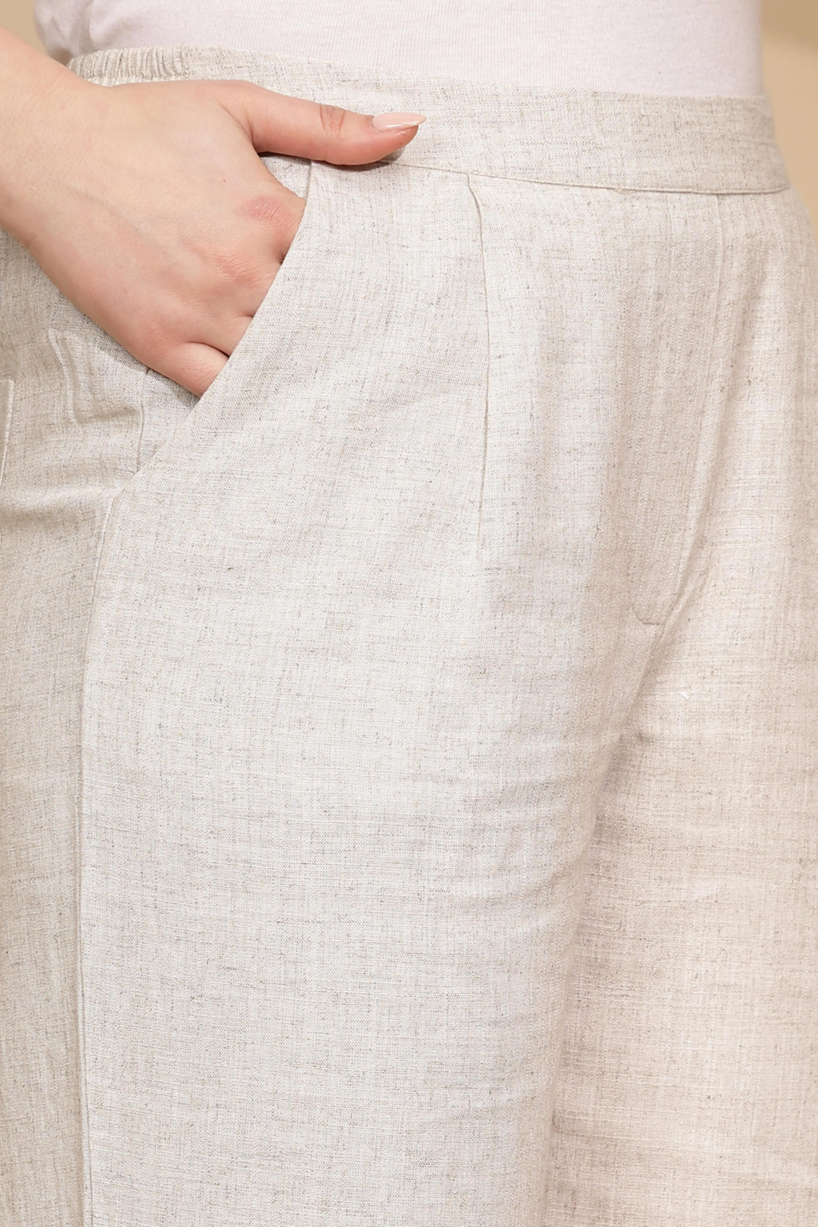 Beige Linen Relaxed Fit Trouser - Image 6
