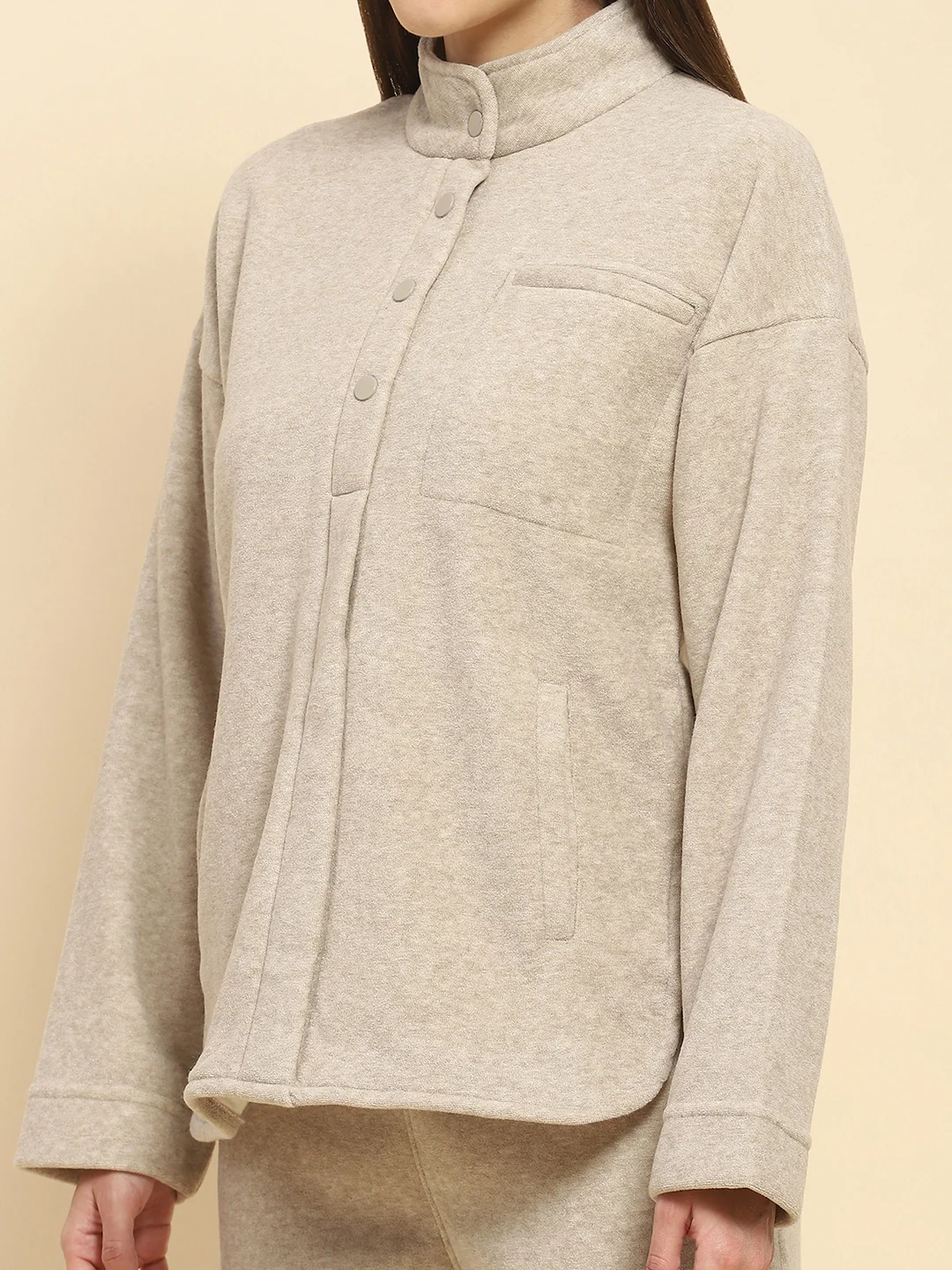 Beige Solid Relaxed Winter Nightsuit - Image 11
