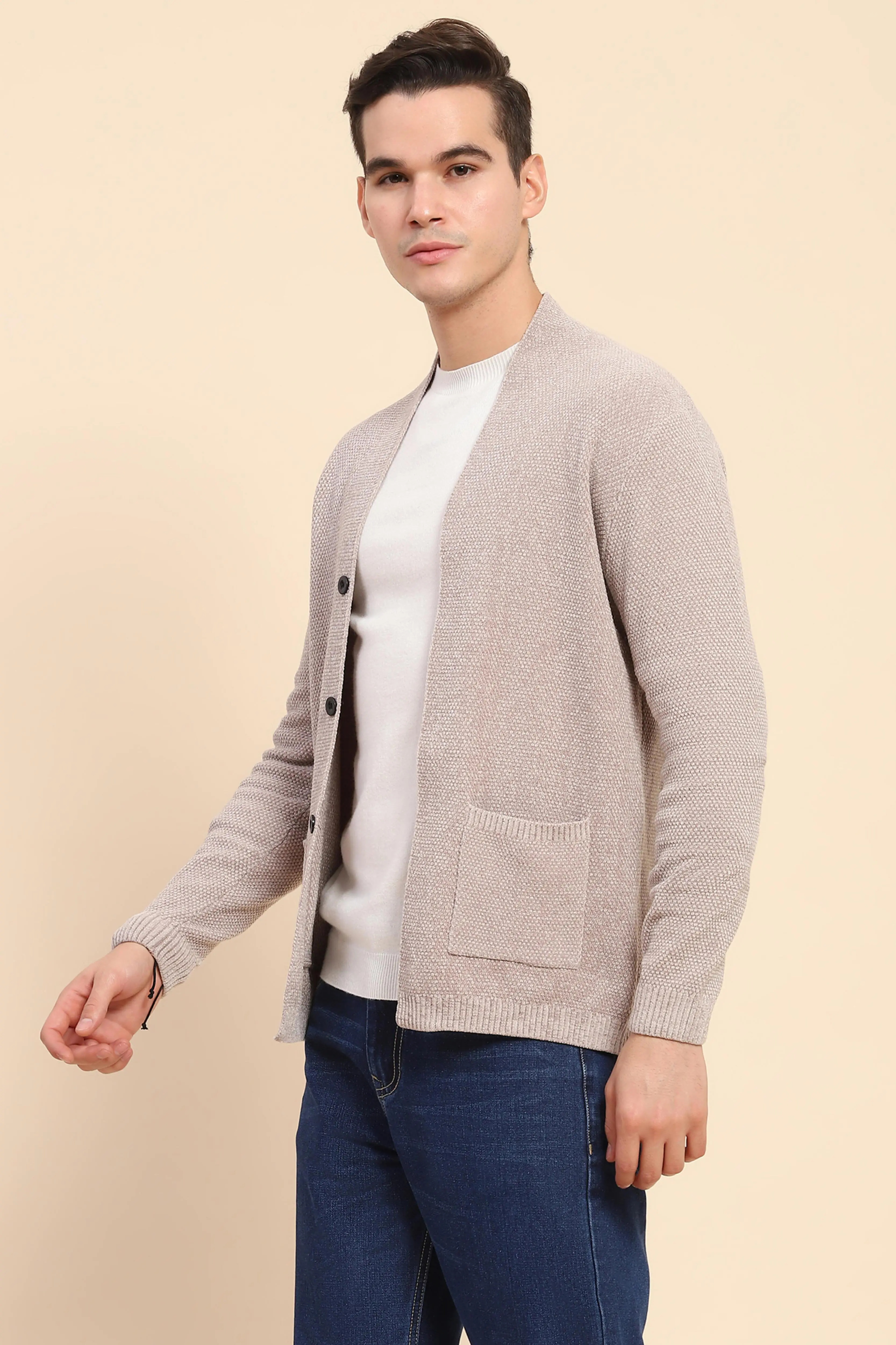 Beige Knitted Winter Shrug - Image 2