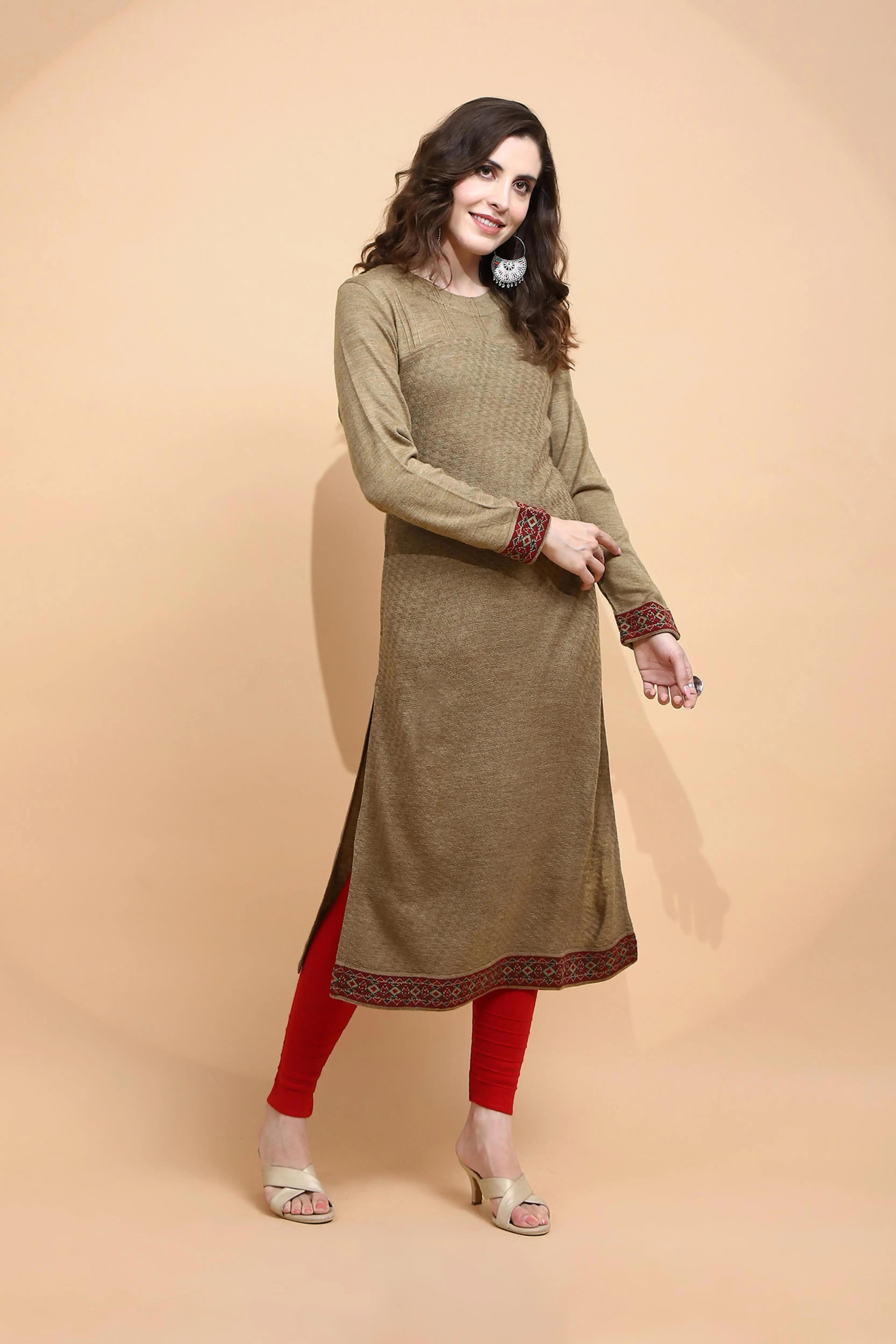 Beige cotton Regular Fit Kurta - Image 3