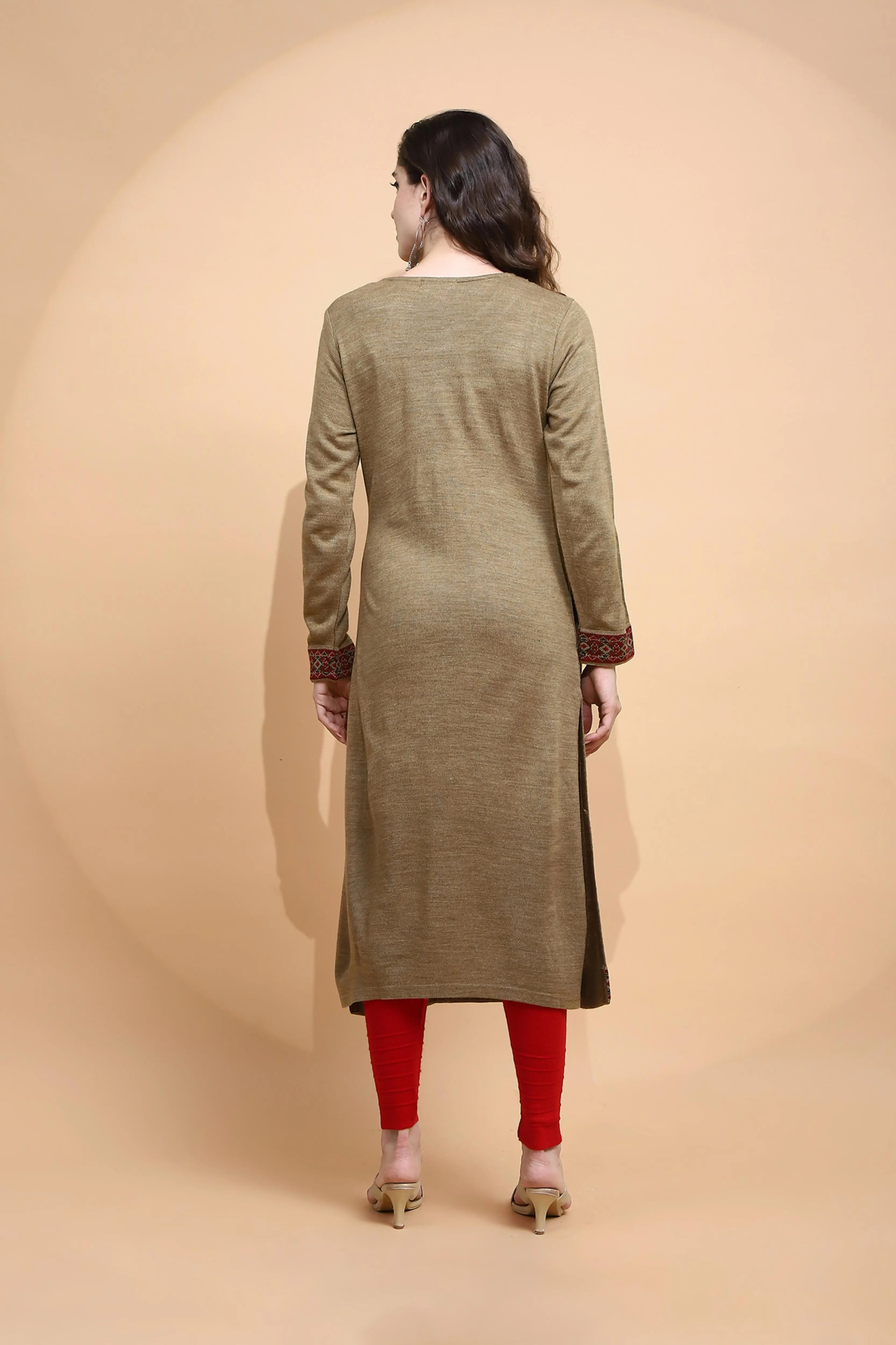 Beige cotton Regular Fit Kurta - Image 4