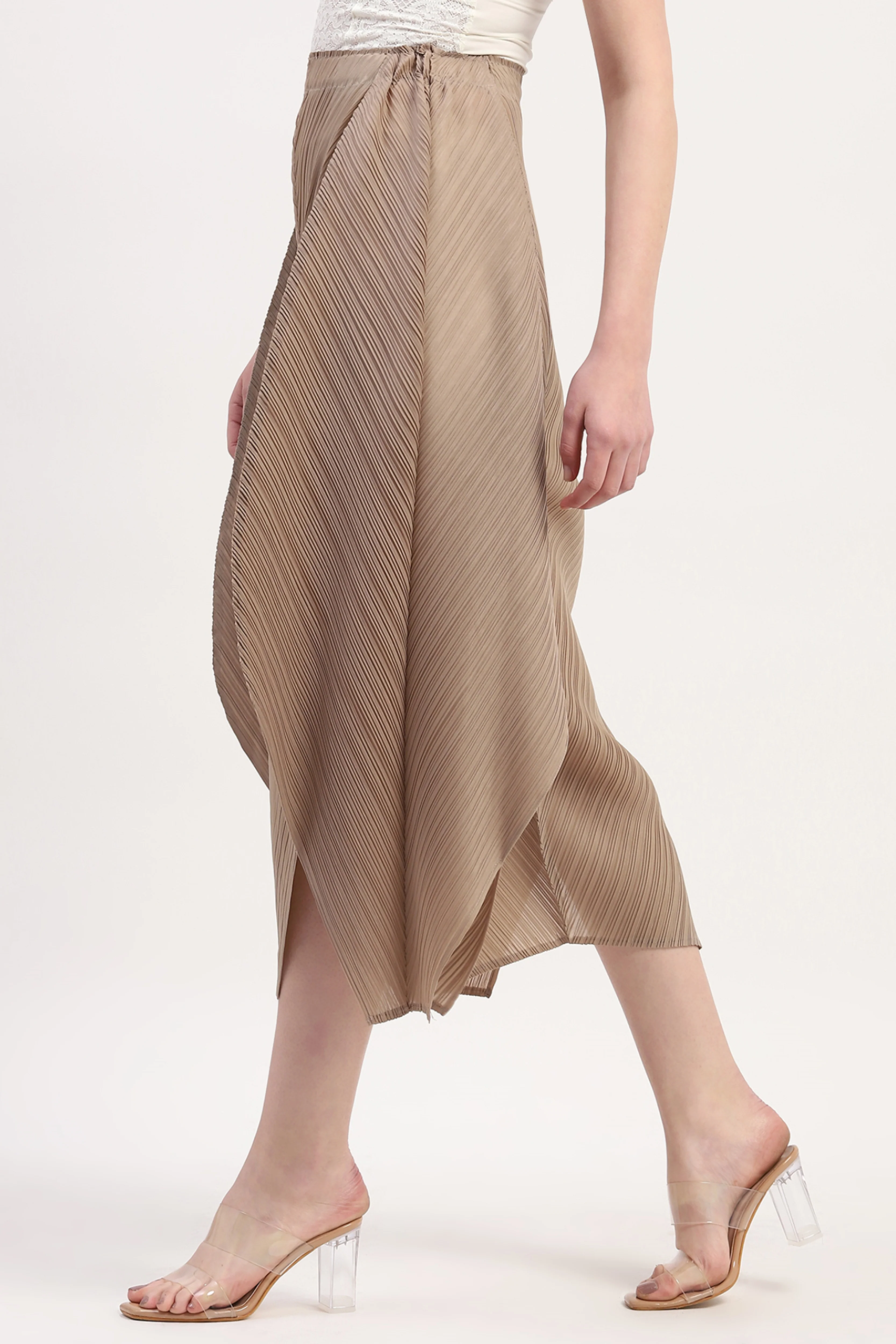 Beige Polyester Solid Lower - Image 3