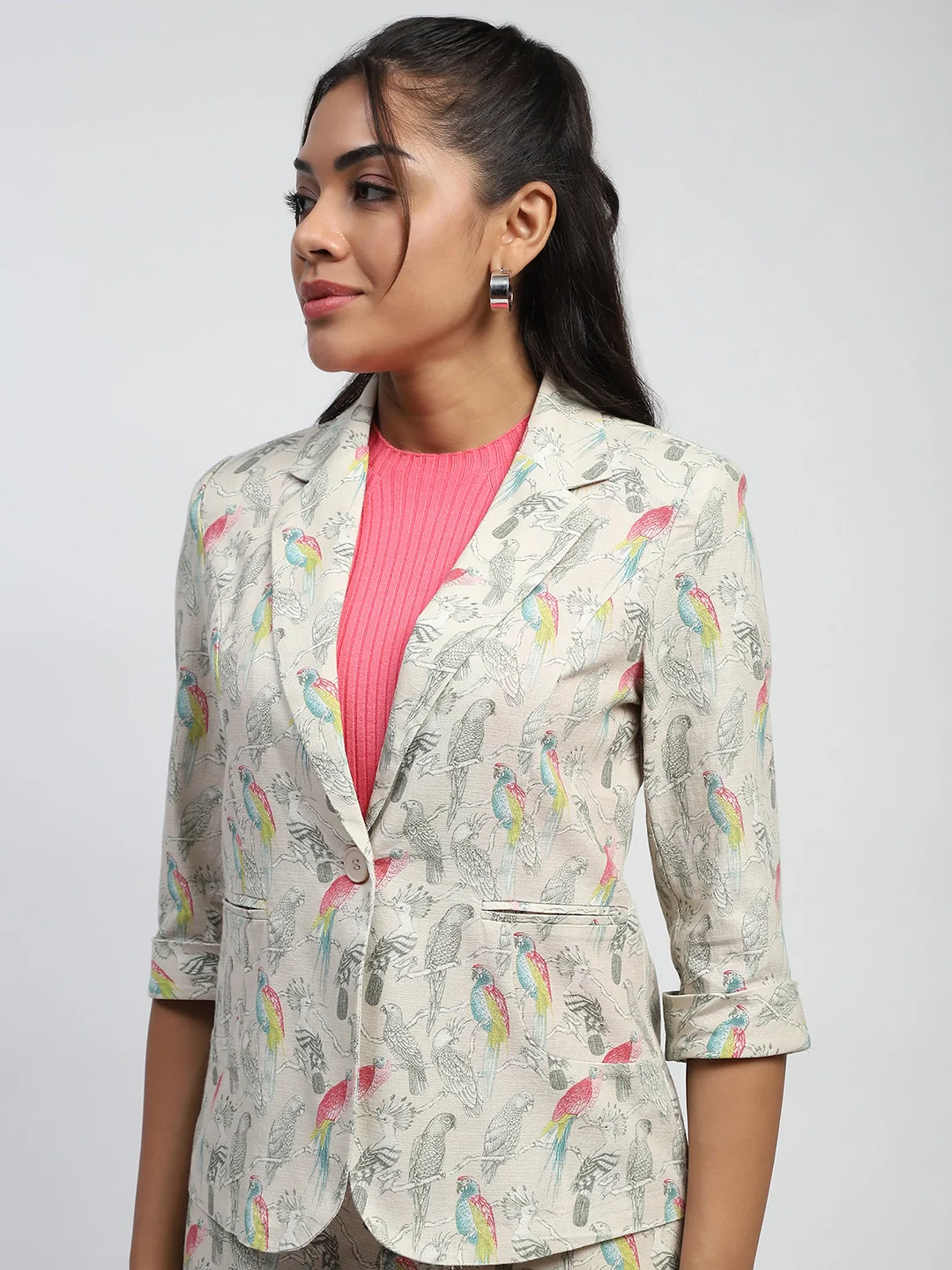 Beige Quirky Print Cotton Coat - Image 11
