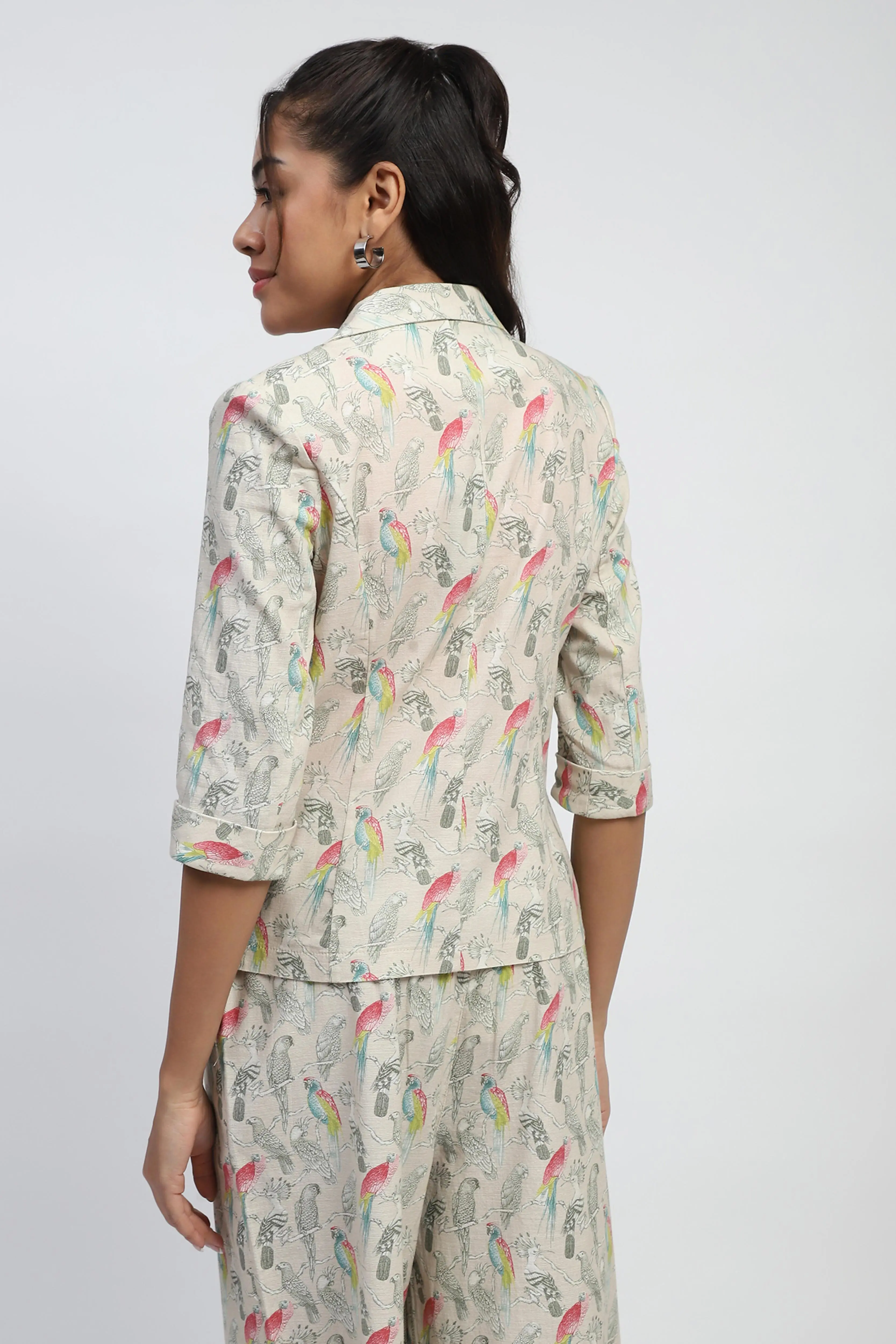Beige Quirky Print Cotton Coat - Image 4