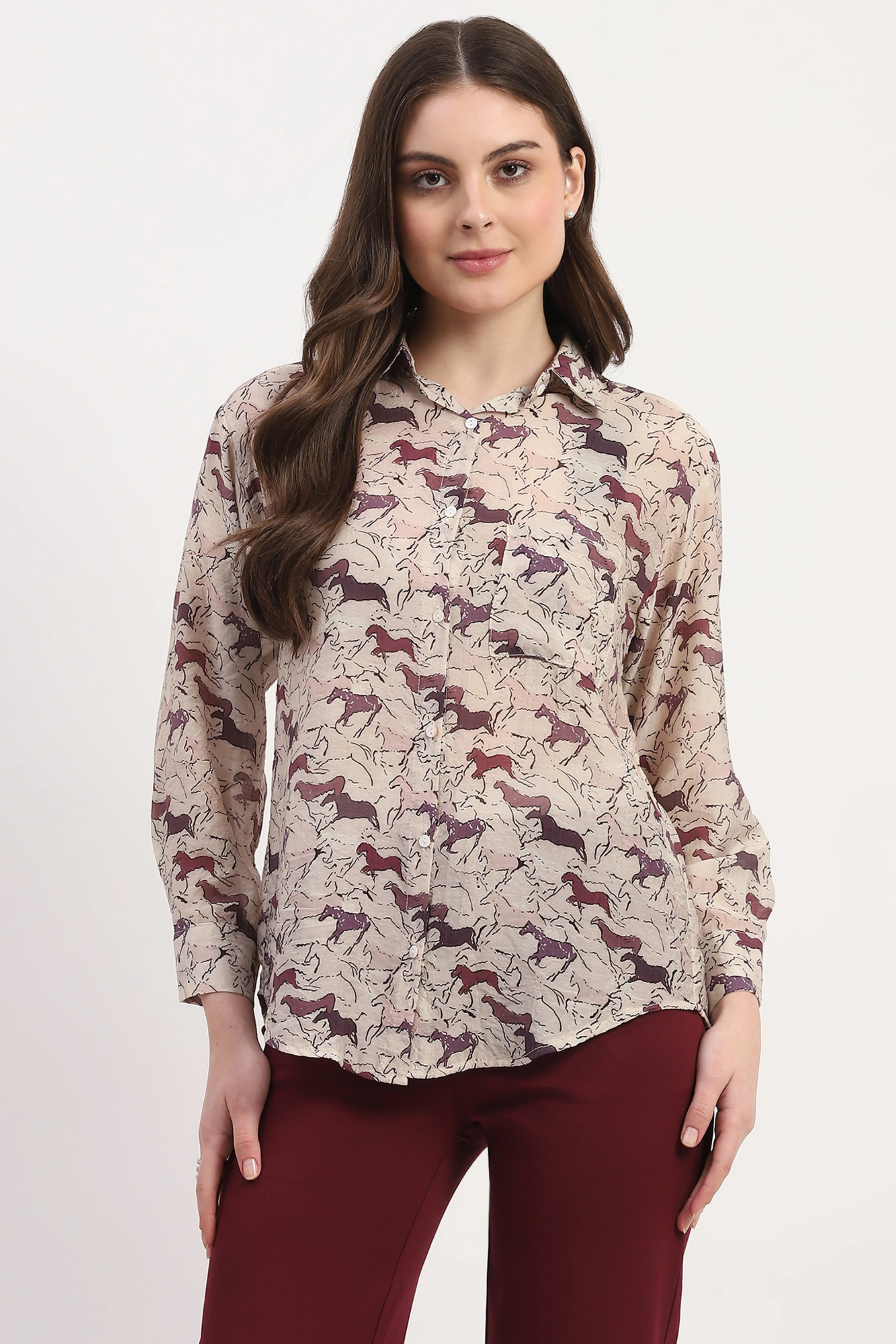 Beige Rayon Blend Printed Shirt - Image 4