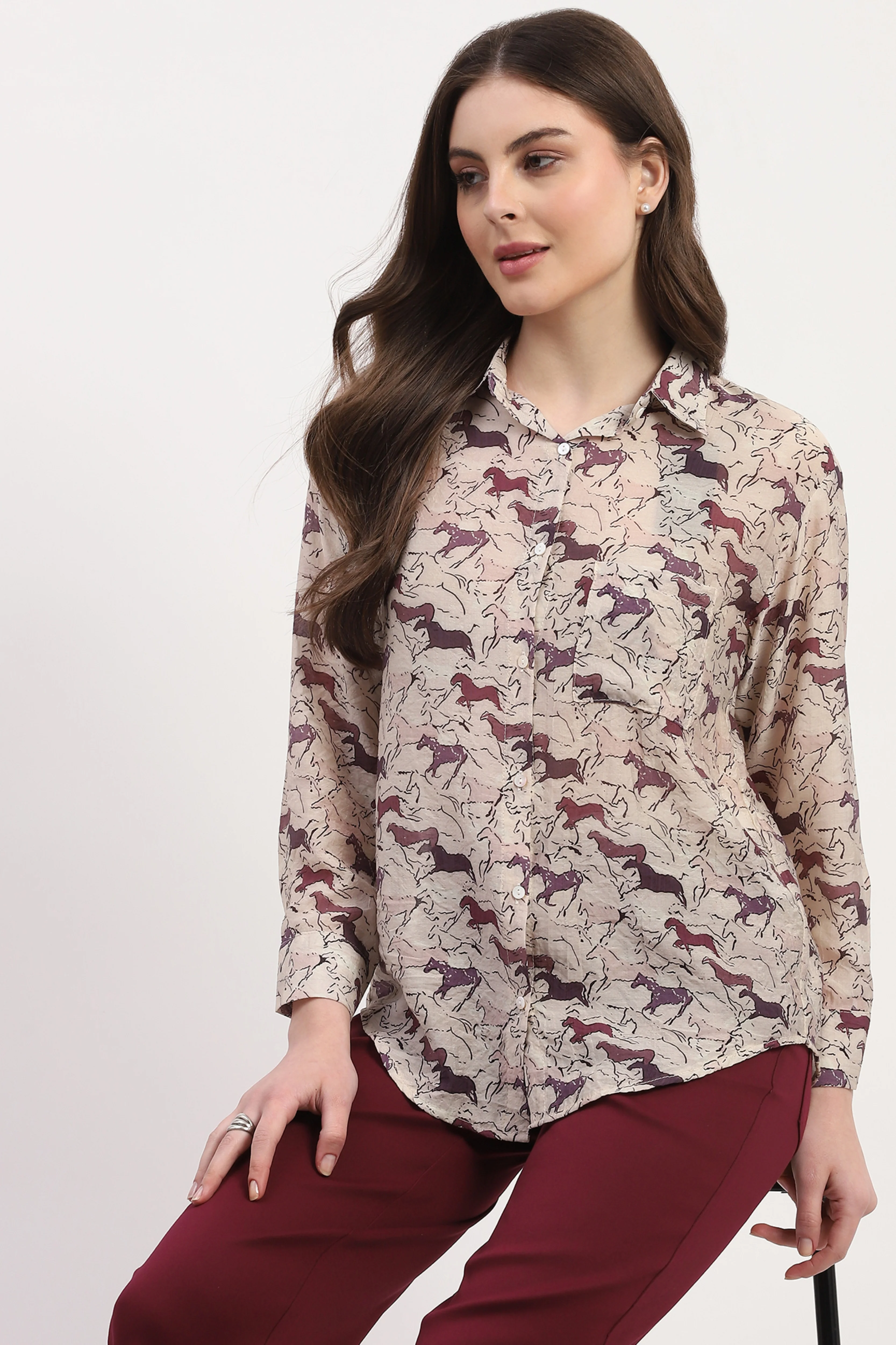 Beige Rayon Blend Printed Shirt - Image 7