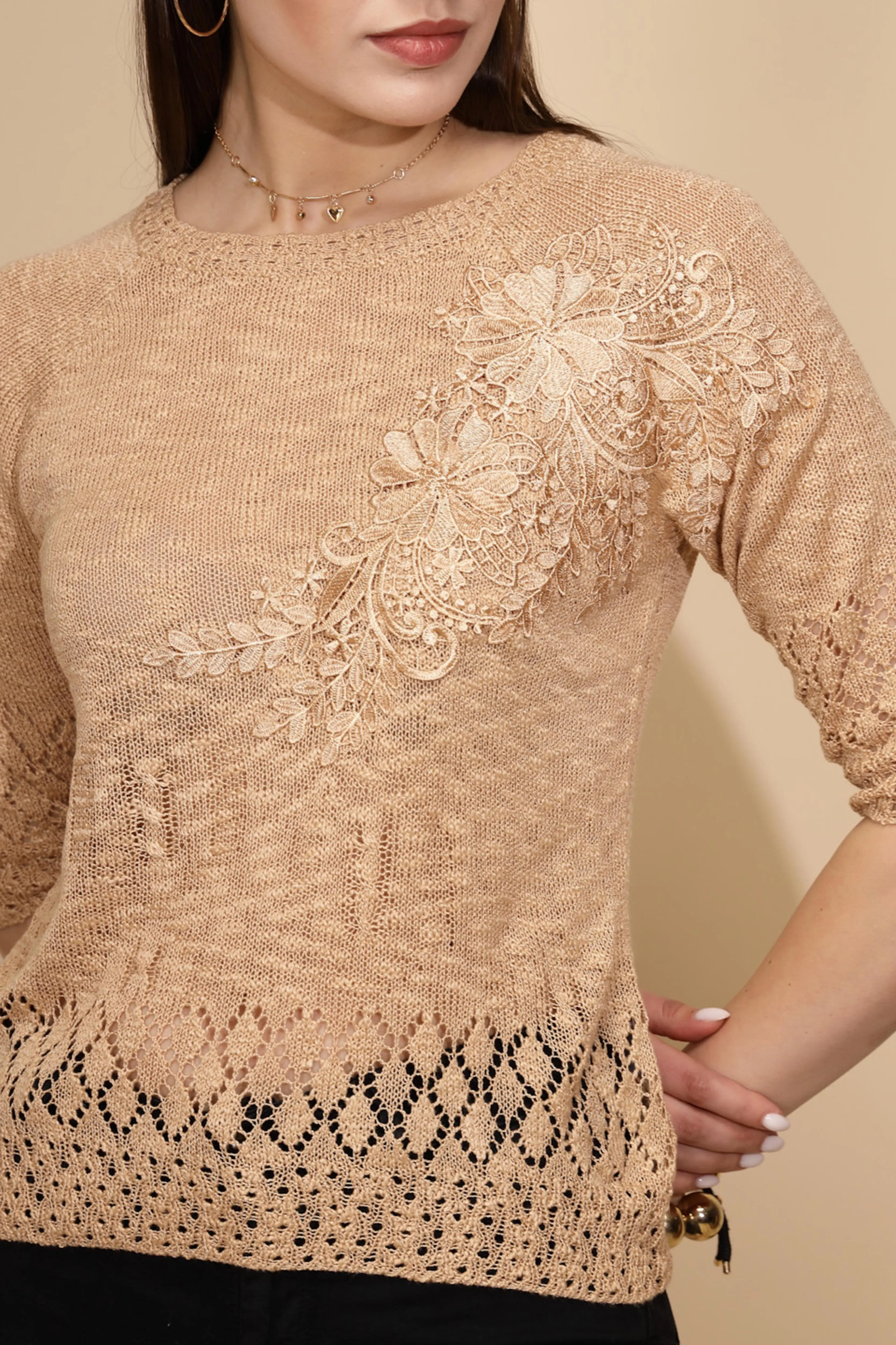 Beige Rayon Regular Fit Top For Women - Image 5