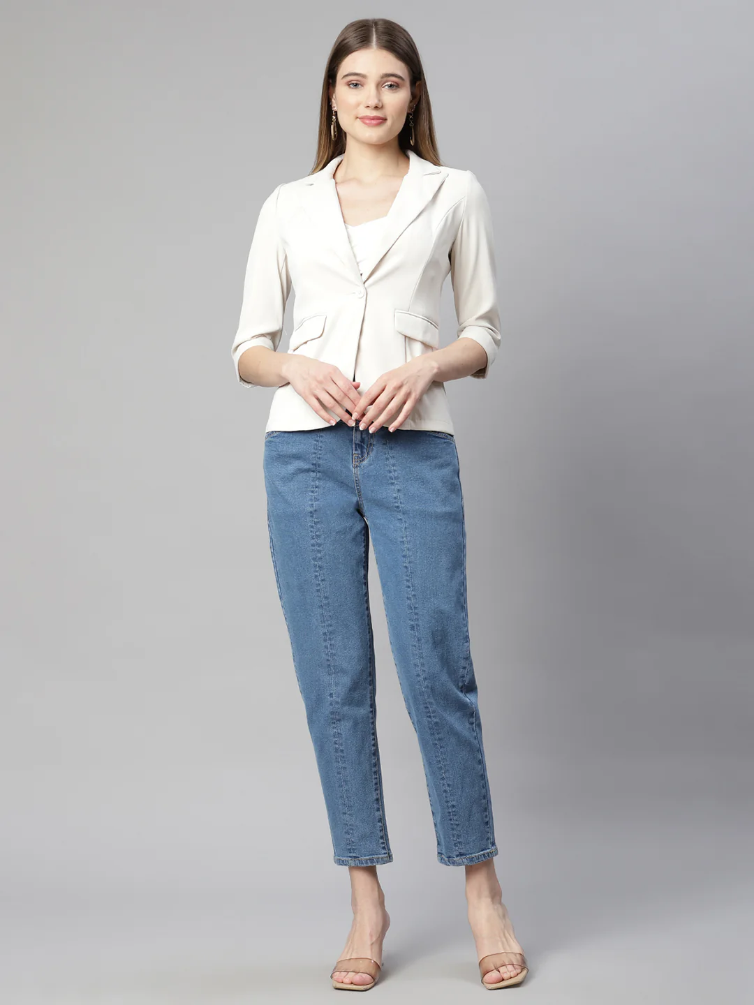 Beige Regular Fit Formal Blazer - Image 14