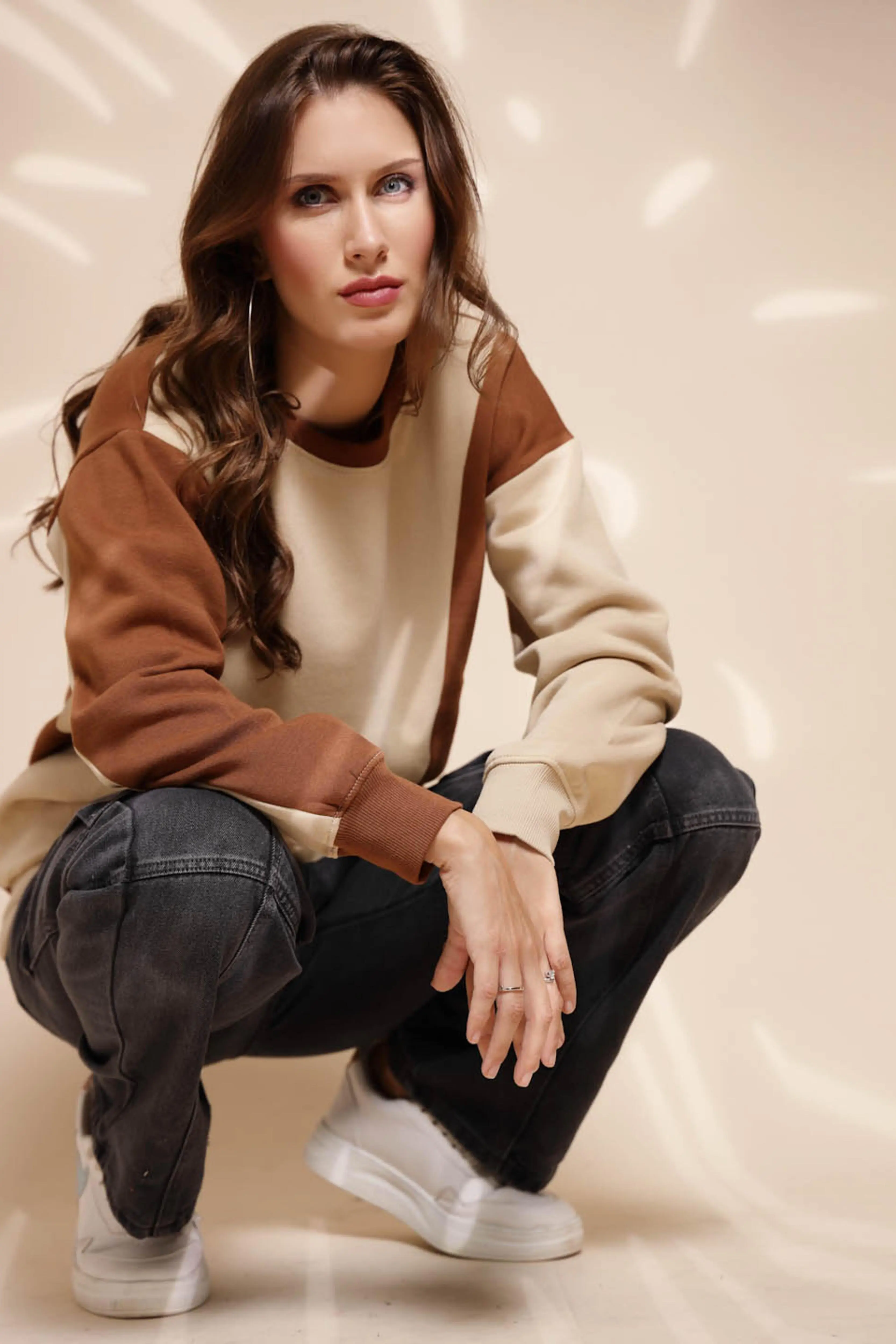Beige Round Neck Hosiery Sweatshirt - Image 7