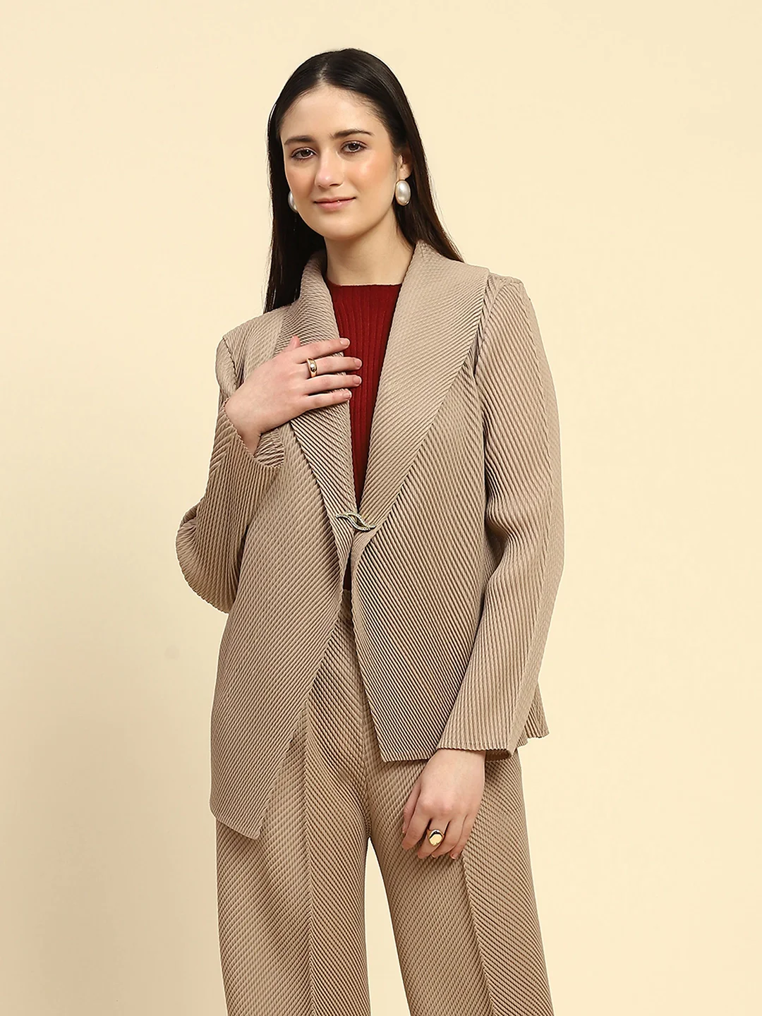 Beige Solid Co-ord Set - Image 7