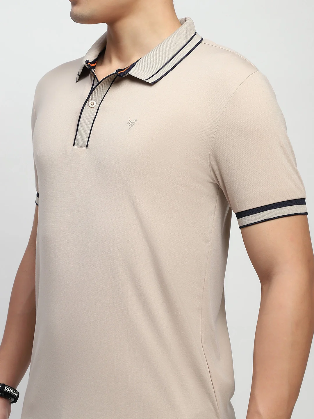 Beige Solid Cotton Blend Polo T-Shirt - Image 14