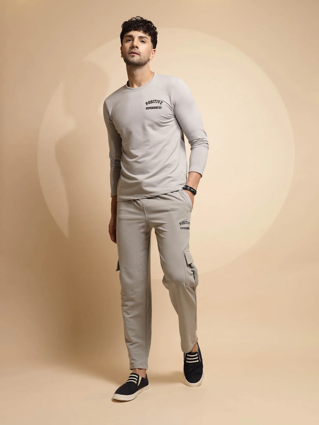 Beige Solid Cotton Blend Night Set