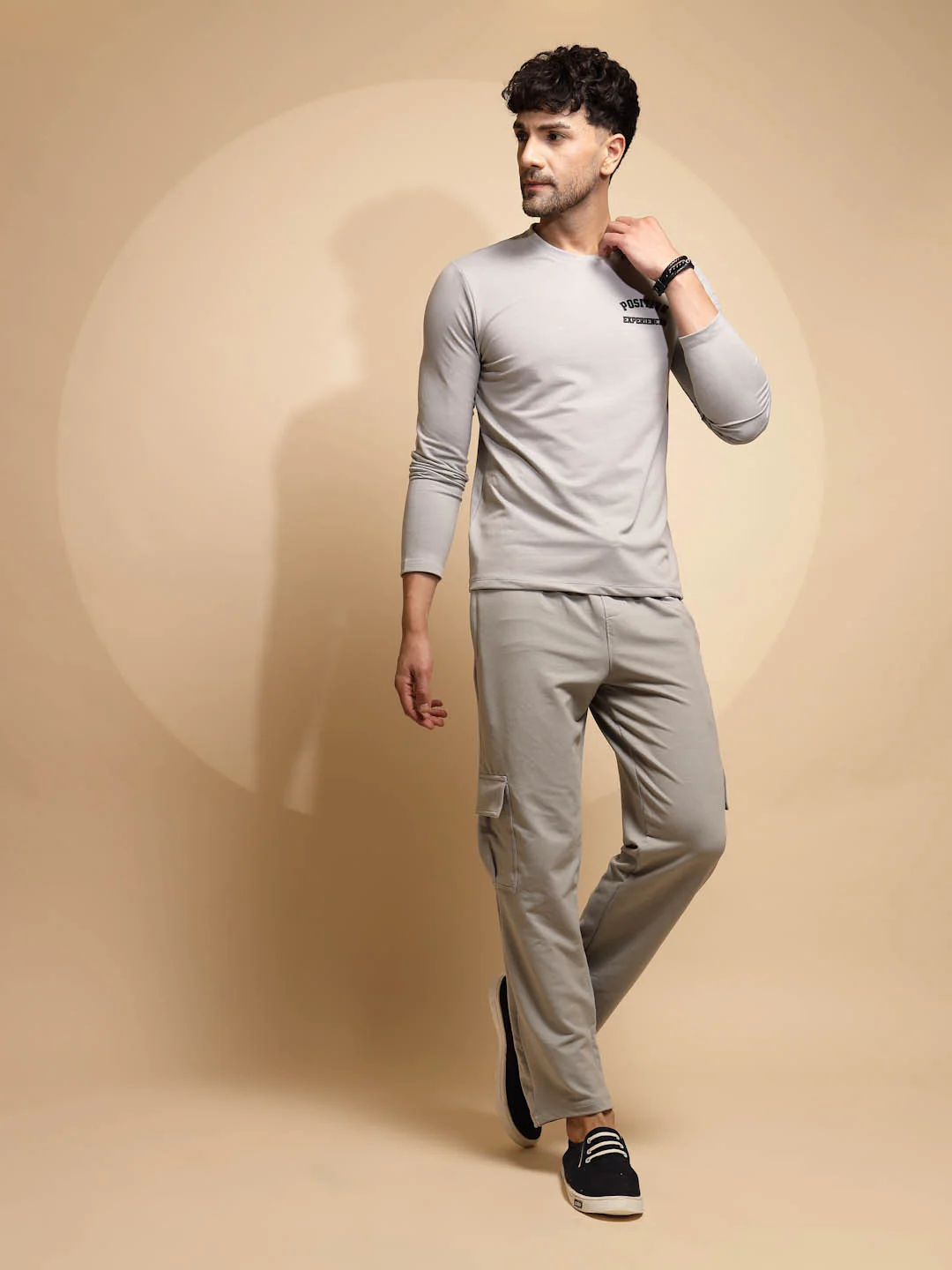 Beige Solid Cotton Blend Night Set - Image 4