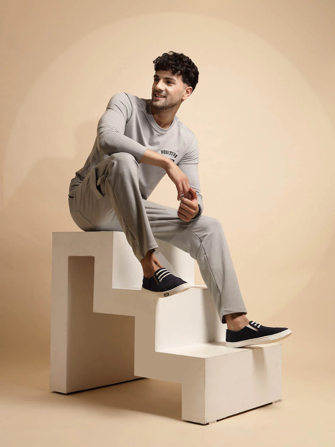 Beige Solid Cotton Blend Night Set - Image 5