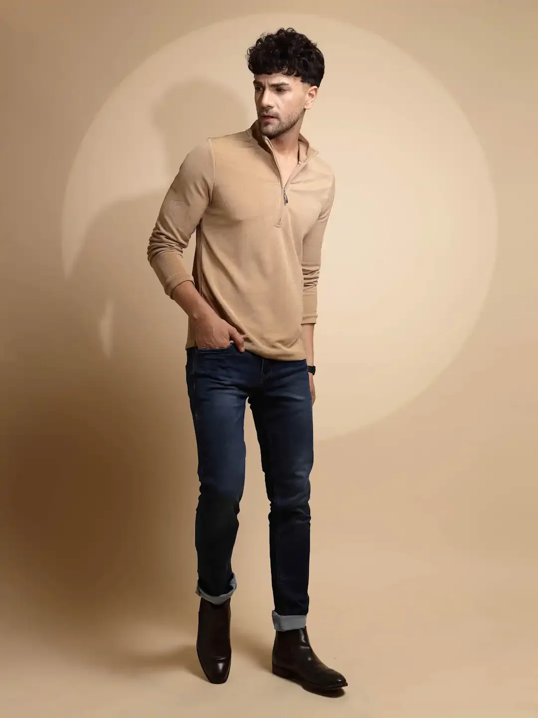Beige Solid T-Shirt - Image 11