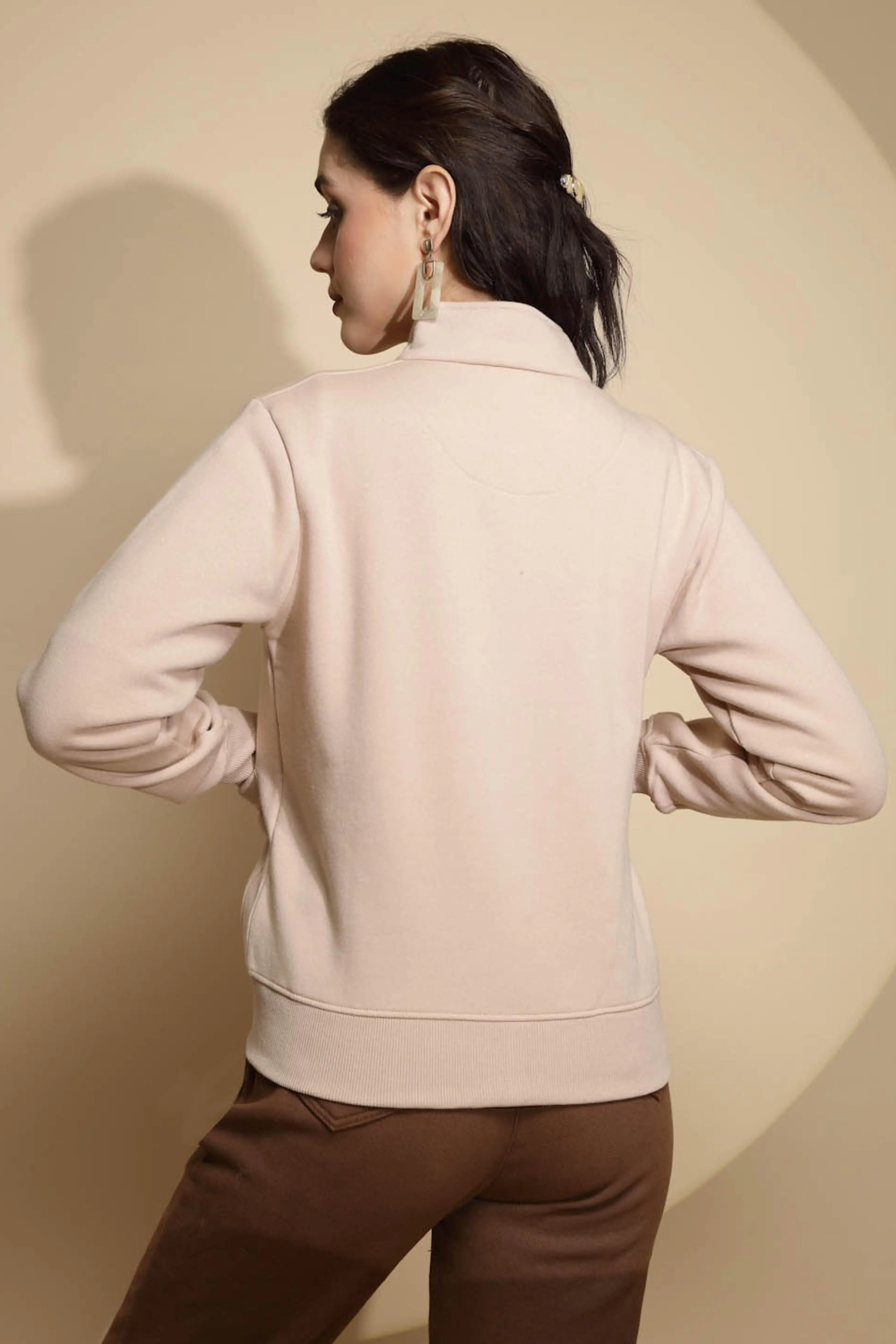 Beige Solid Acrylic Sweatshirt - Image 4