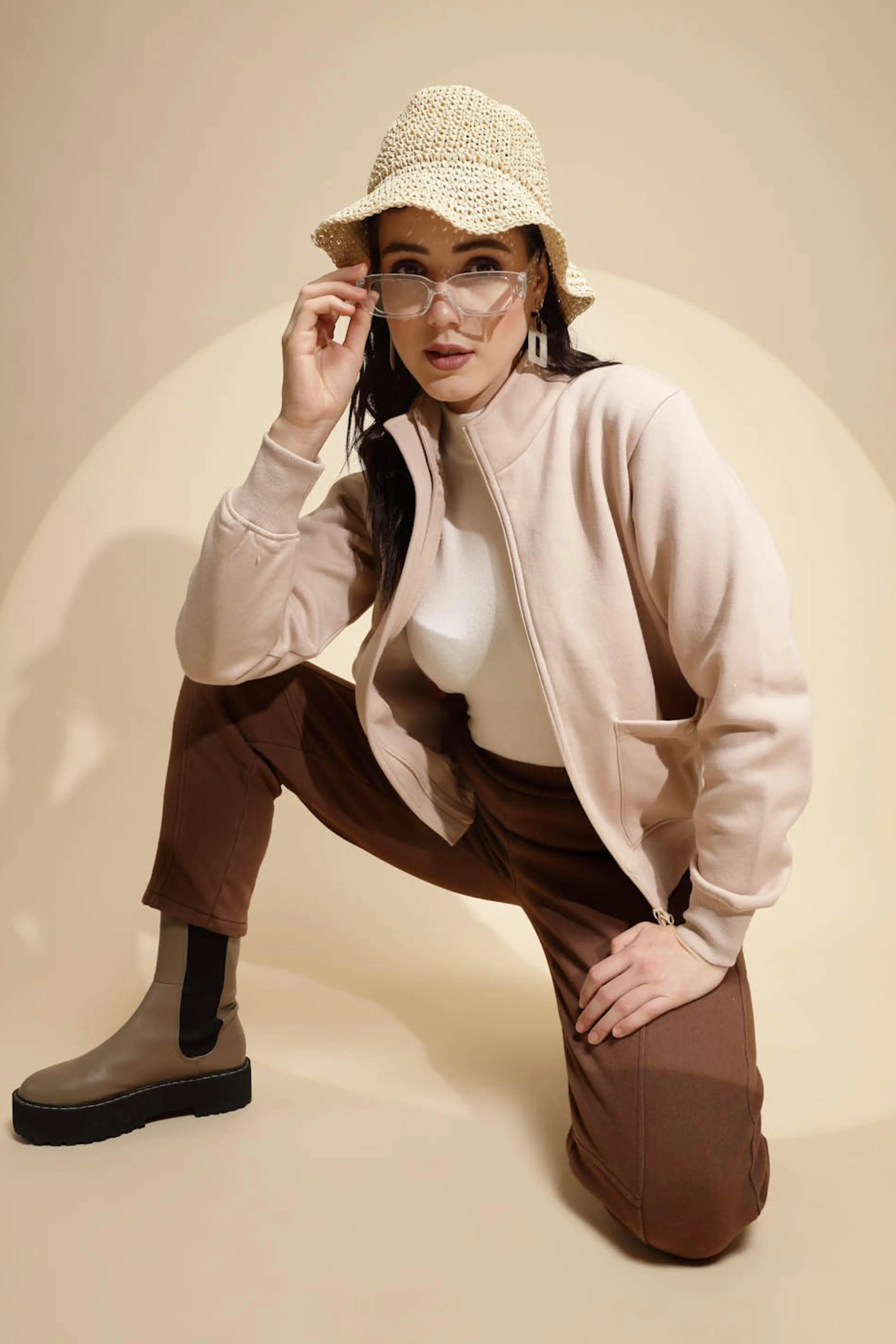 Beige Solid Acrylic Sweatshirt - Image 6