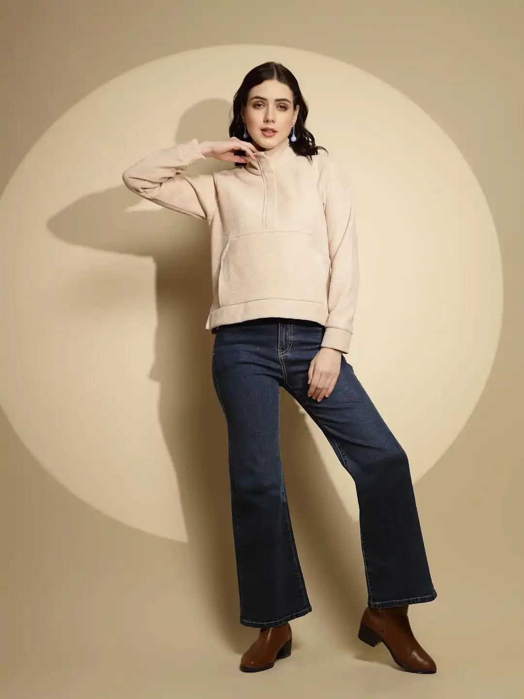 Beige Solid Fleece Sweatshirt - Image 14