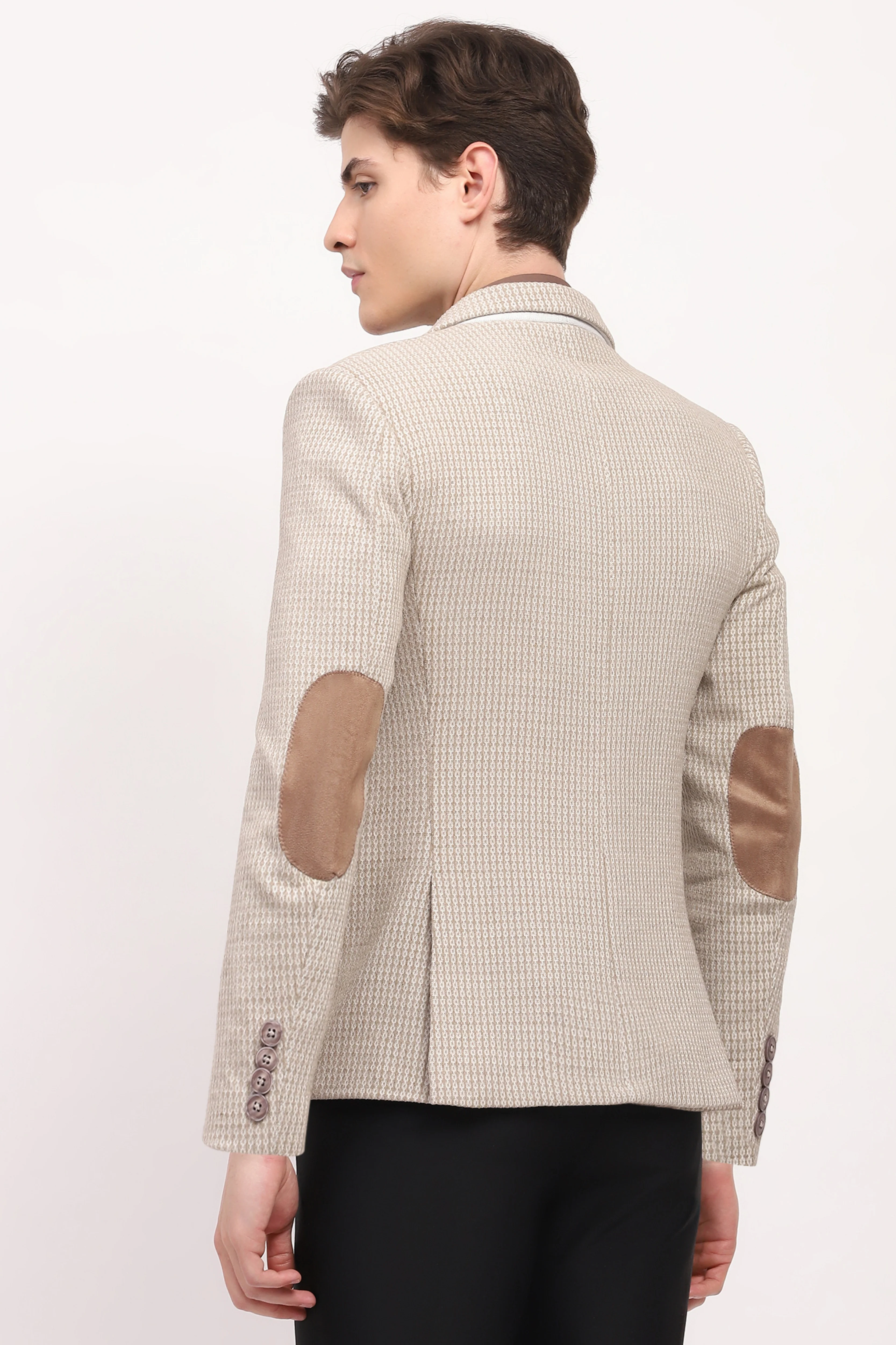 Beige Tailored Elbow Patch Coat - Image 4
