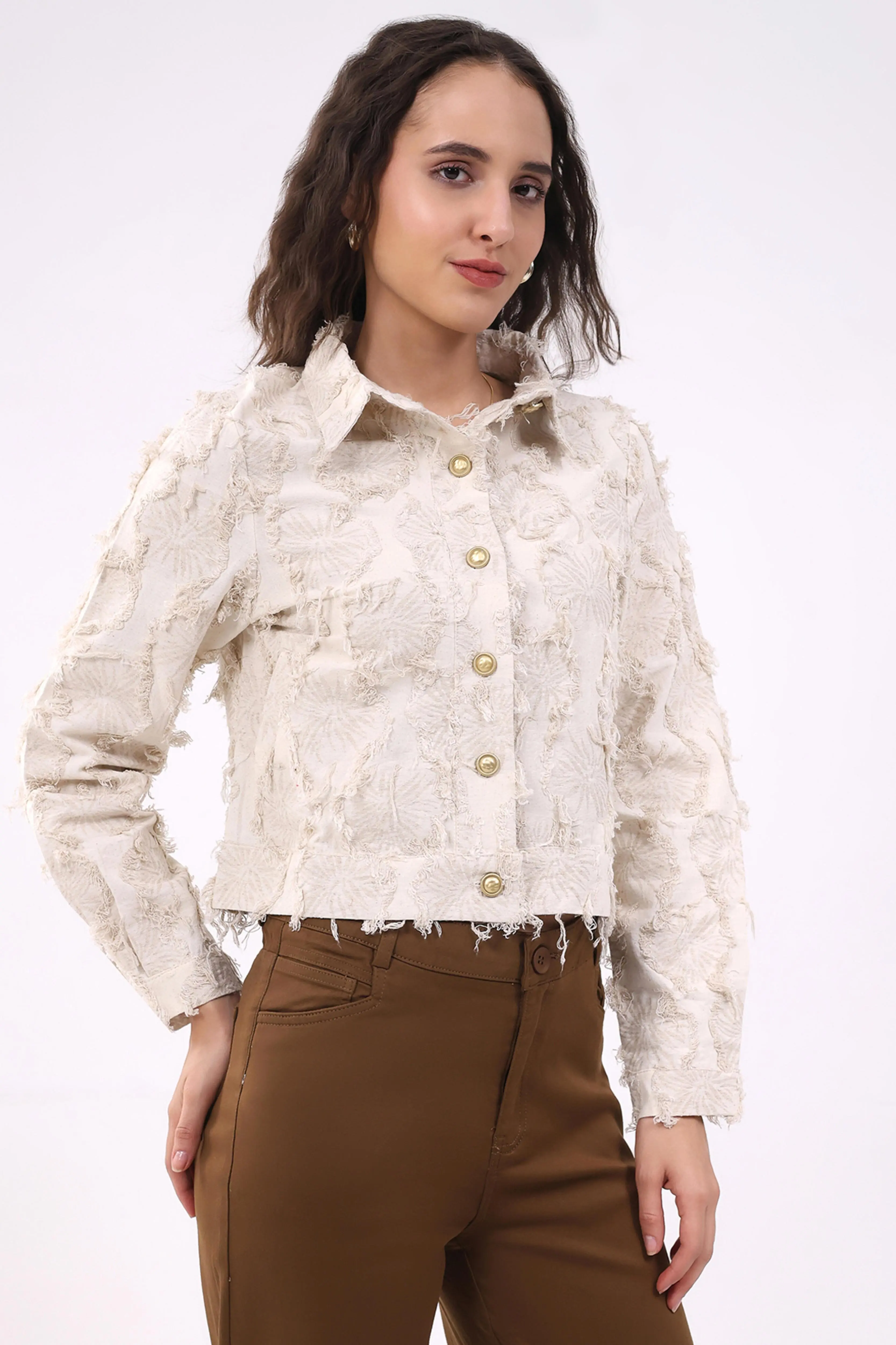 Beige Textured Cotton Shacket - Image 3