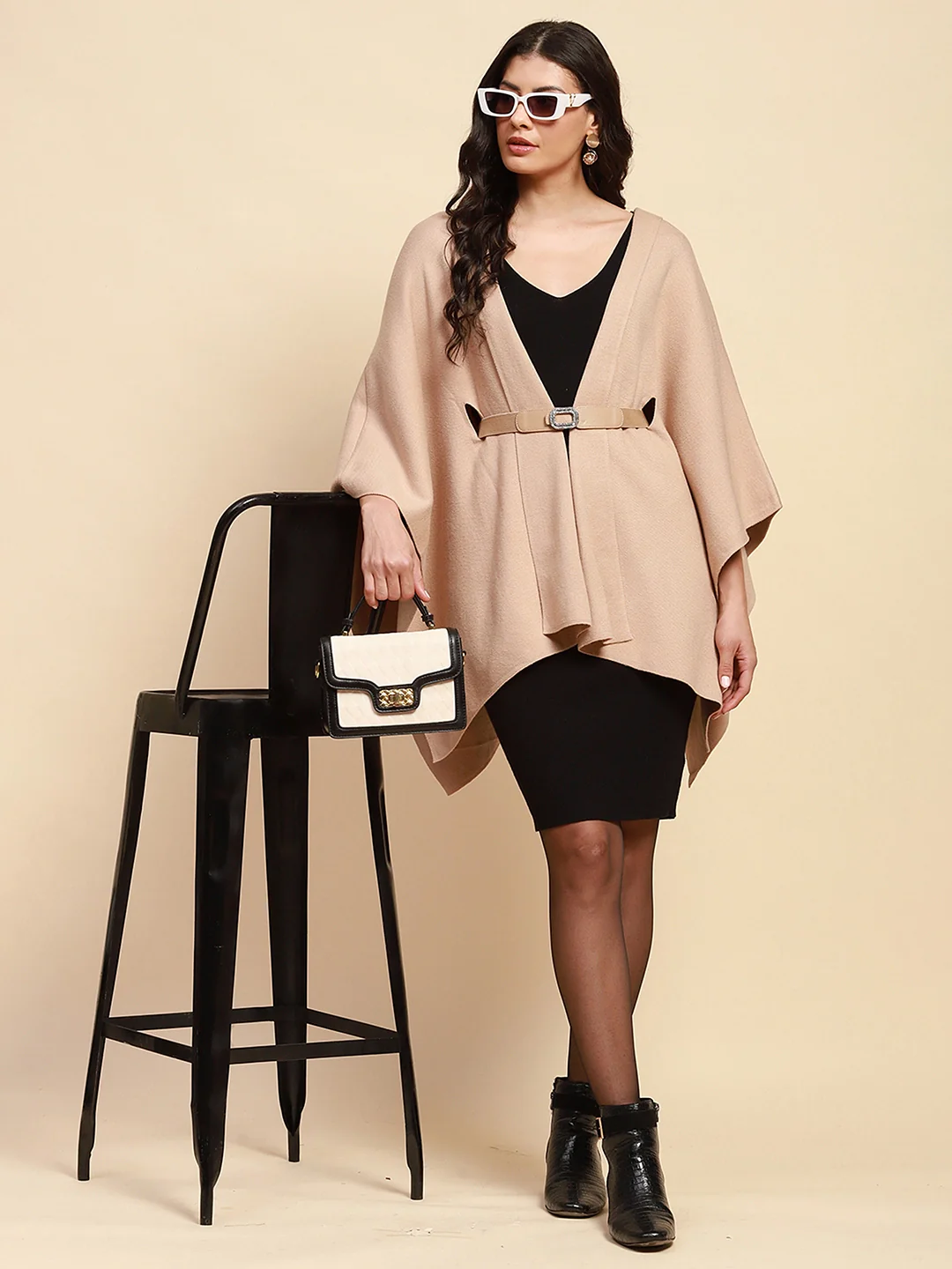 Beige Viscose Loose Winter Shrug - Image 8