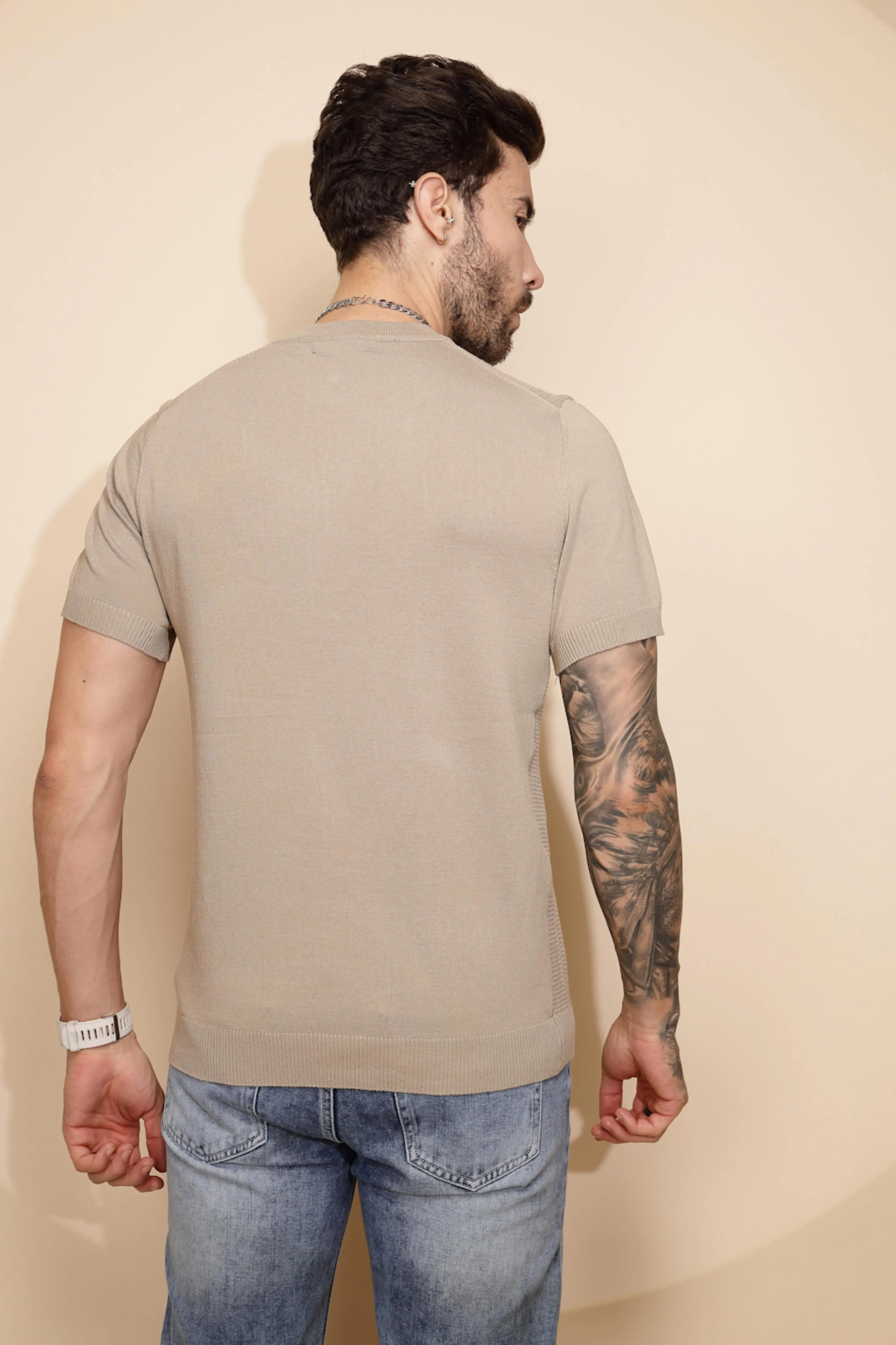 Beige Viscose Blend T-Shirt - Image 4