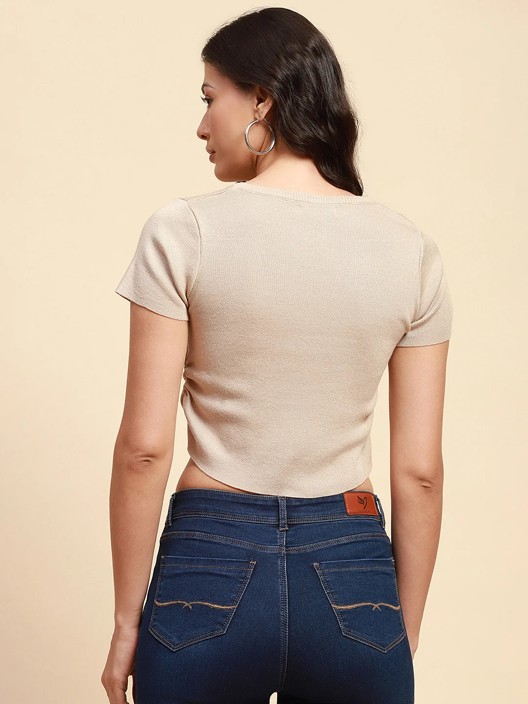 Beige Viscose Blend Crop Top - Image 6