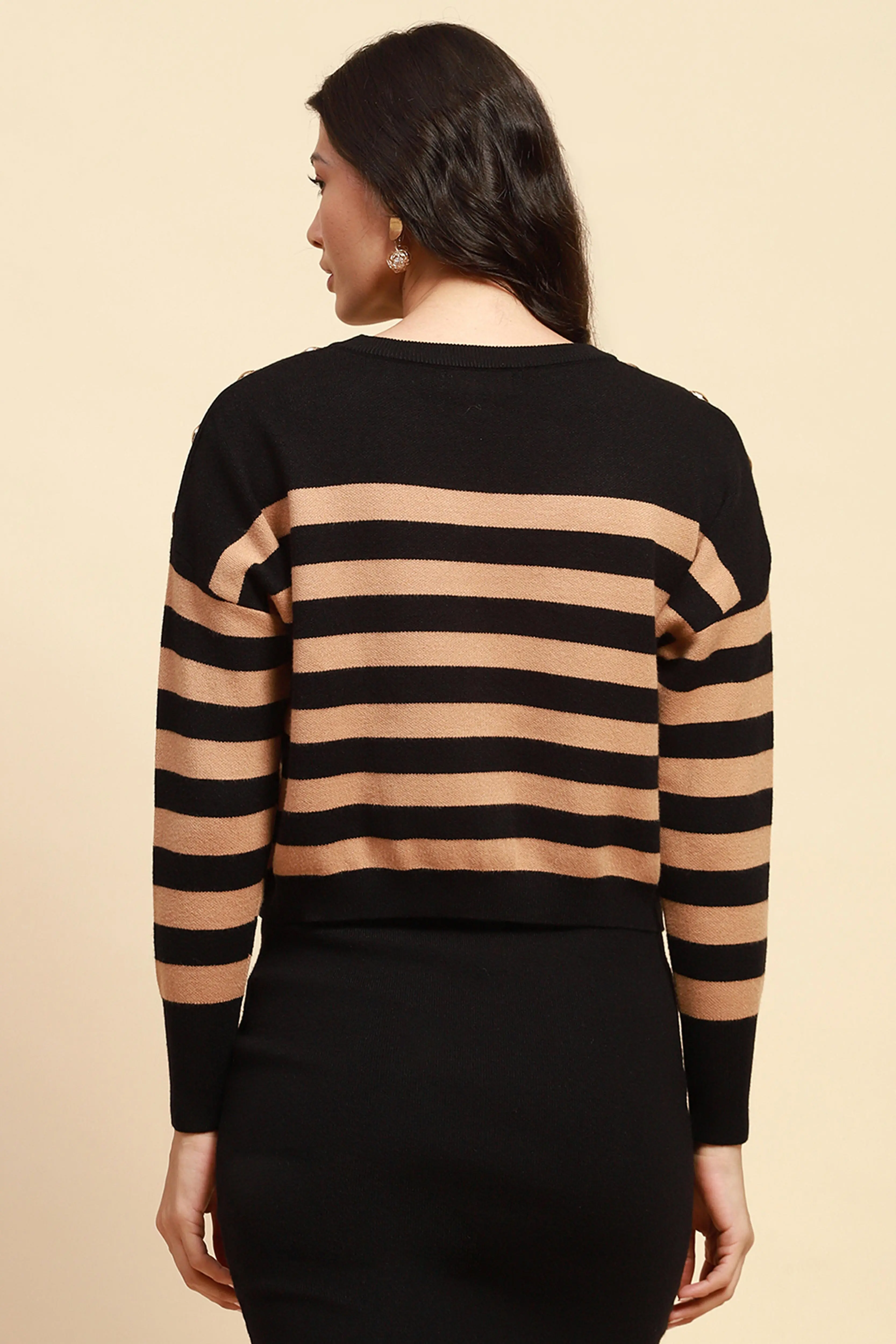 Beige Viscose Blend Boxy Fit Pullover - Image 4