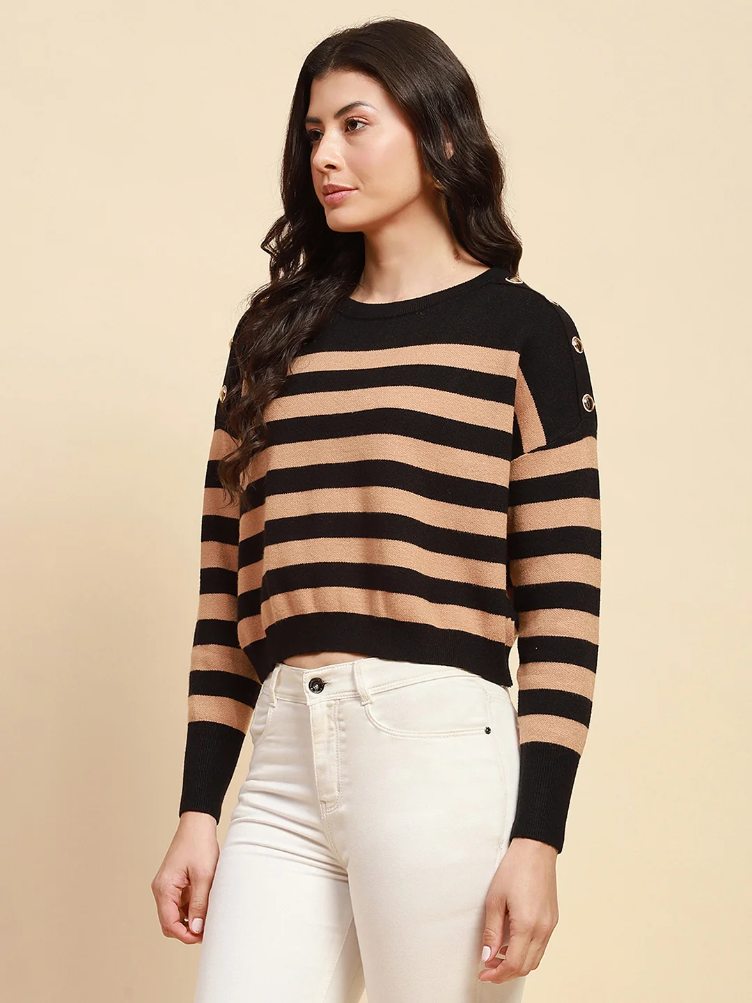 Beige Viscose Blend Boxy Fit Pullover - Image 8