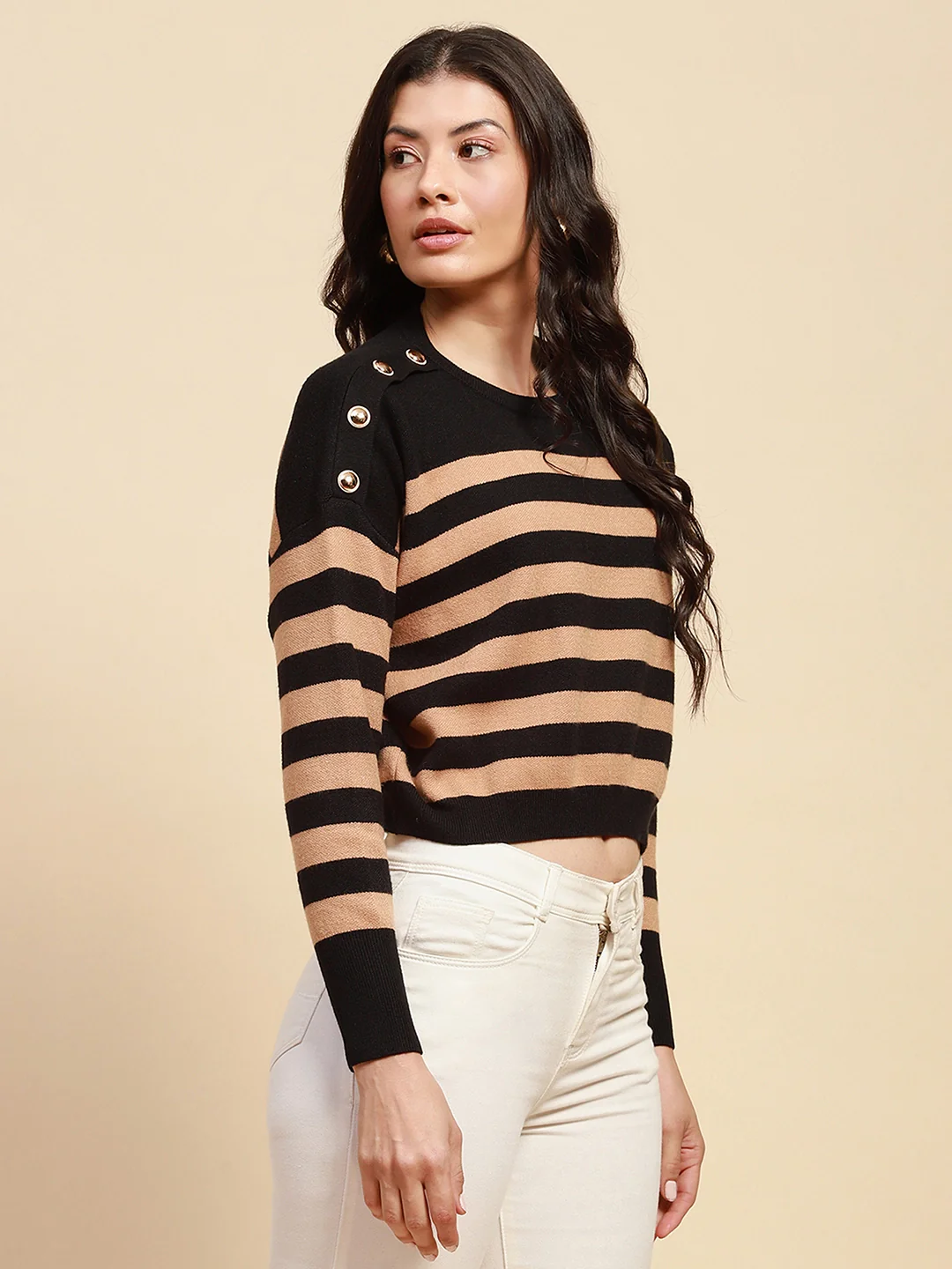 Beige Viscose Blend Boxy Fit Pullover - Image 9
