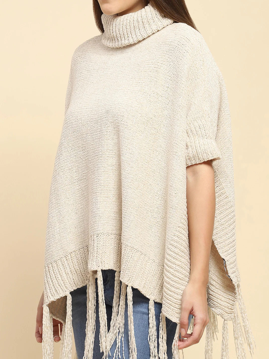 Beige Wool Blend Loose Poncho - Image 10